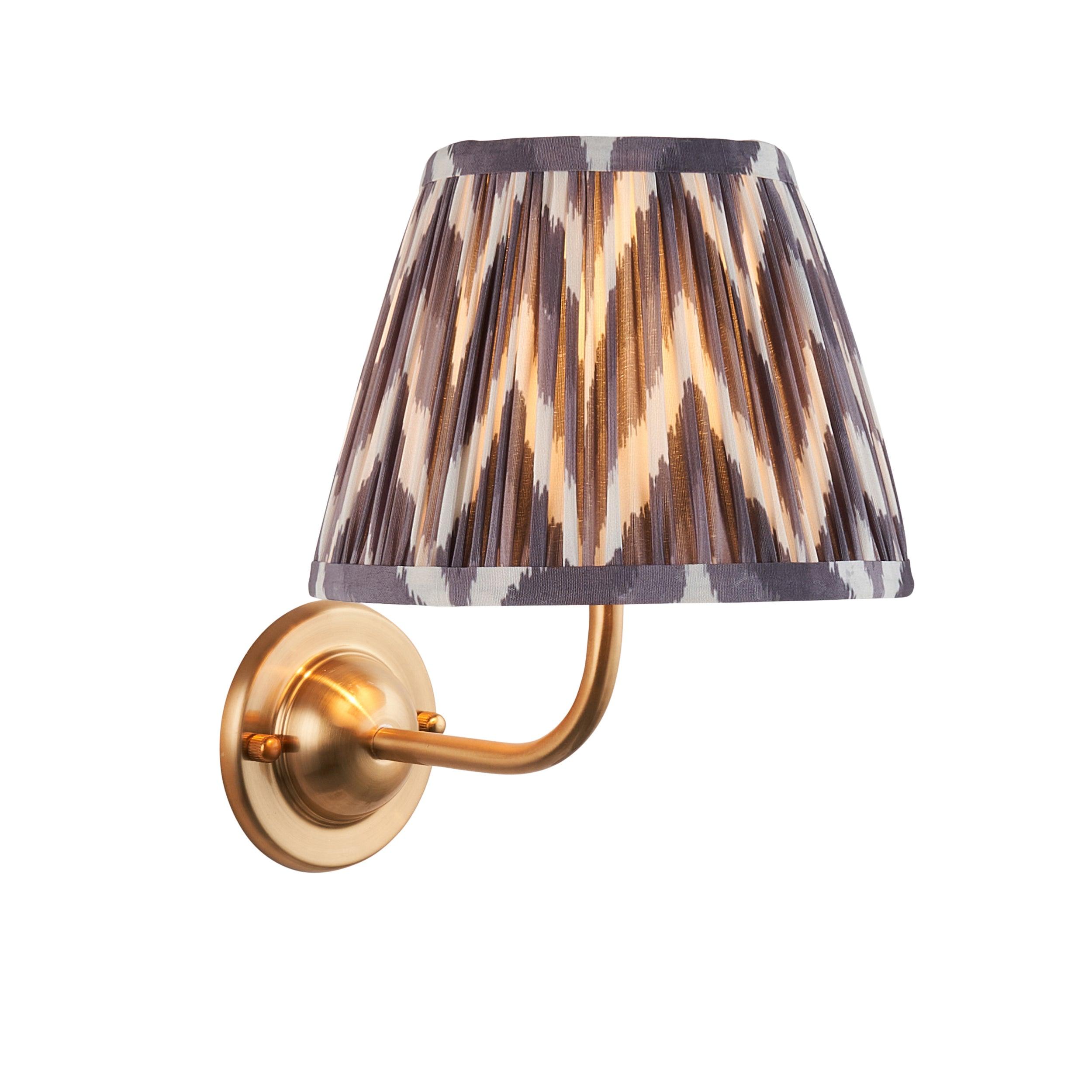 Dome Arc Brass Wall Light & Zigzag 20cm Pearl Grey Shade