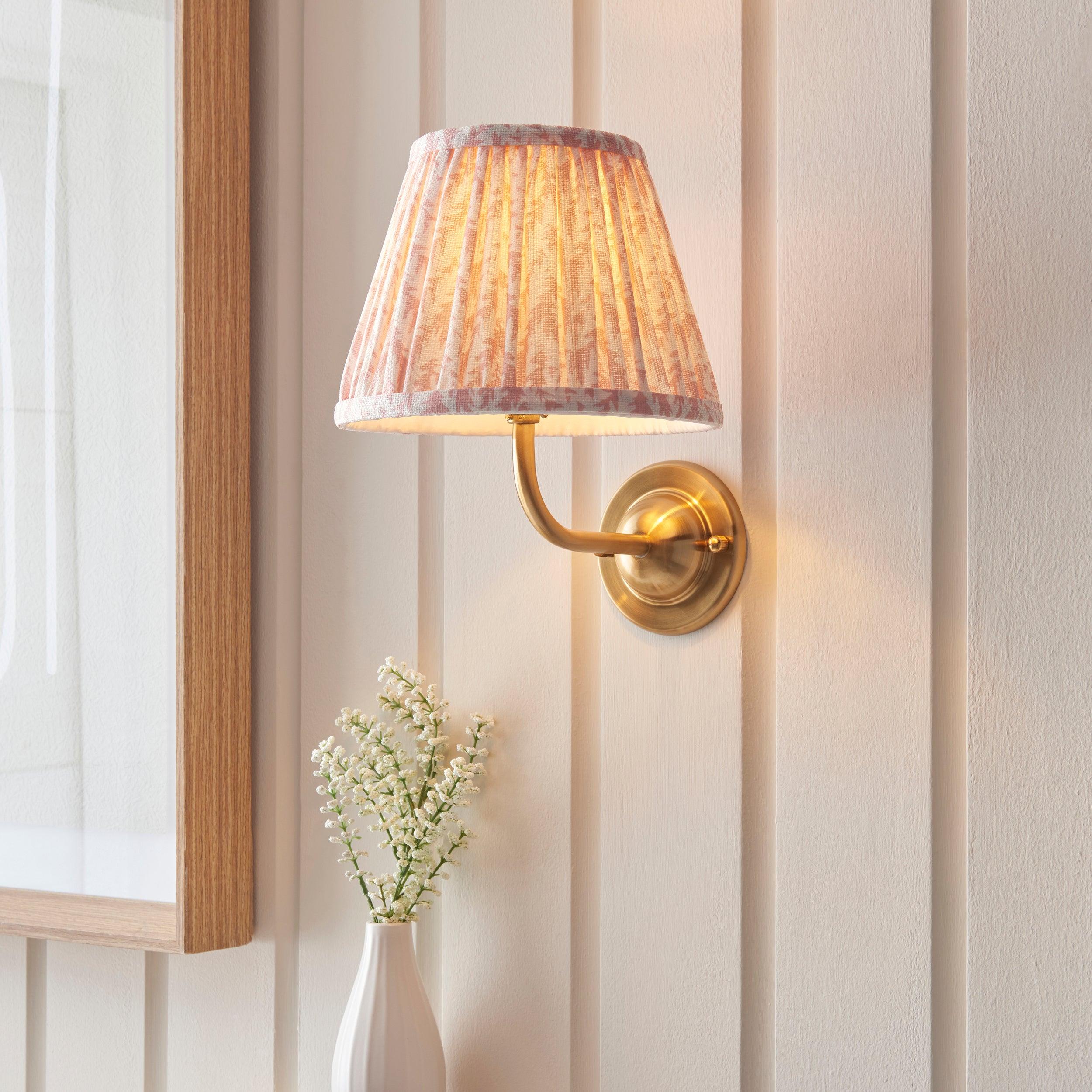 Dome Arc Brass Wall Light & Leaf 20cm Peachy keen Shade