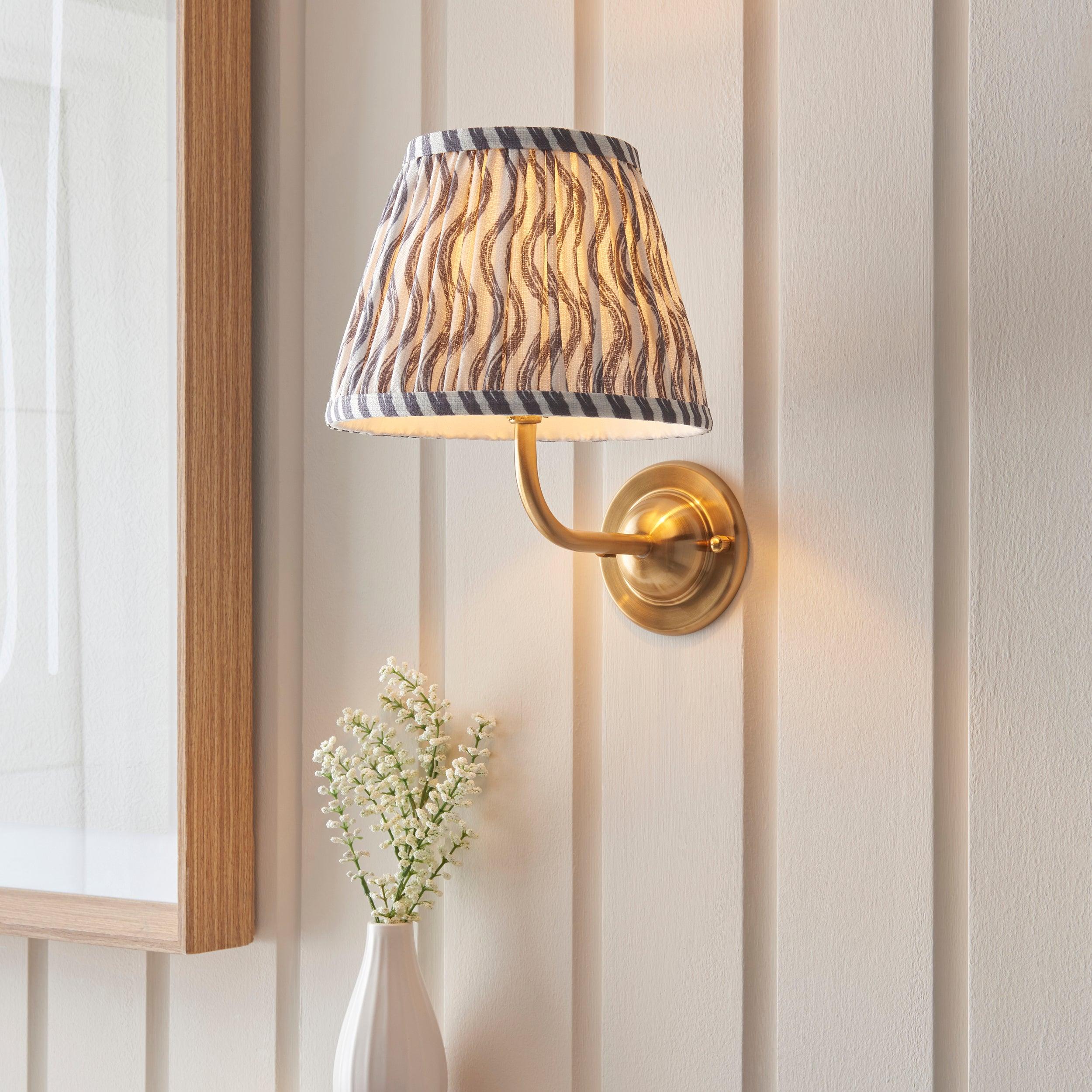 Dome Arc Brass Wall Light & Ripple 20cm Pearl Grey Shade