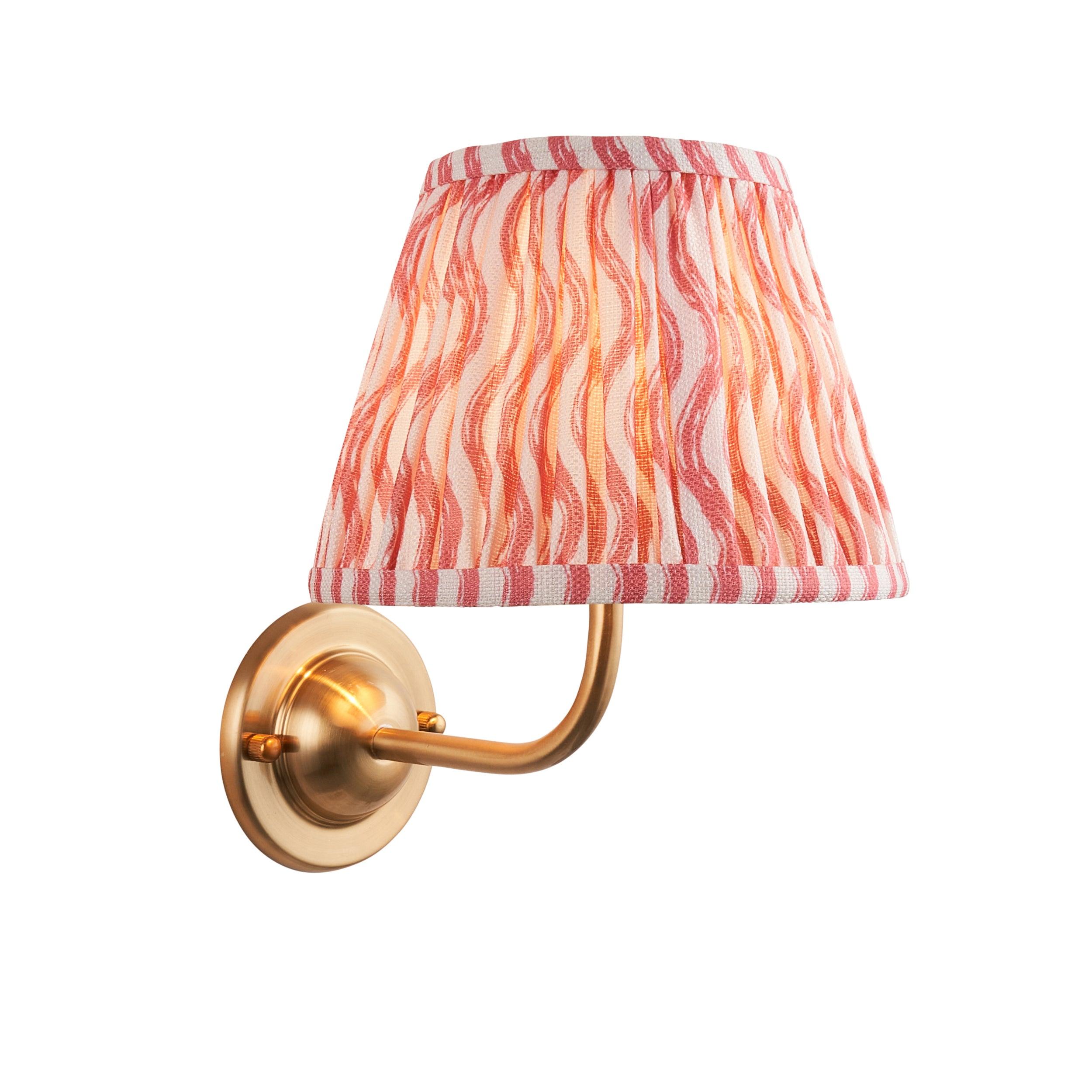 Dome Arc Brass Wall Light & Ripple 20cm Coral Pink Shade