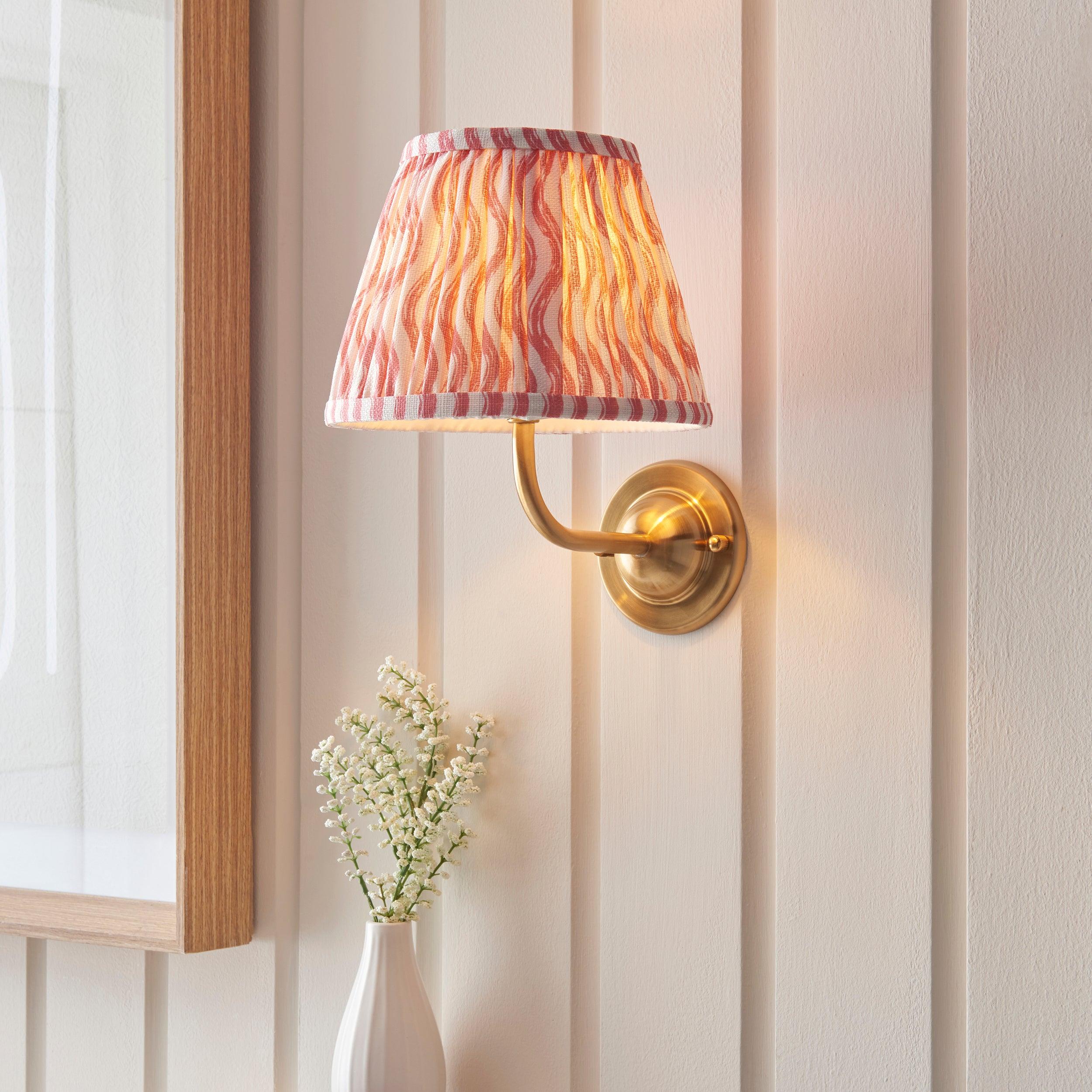 Dome Arc Brass Wall Light & Ripple 20cm Coral Pink Shade