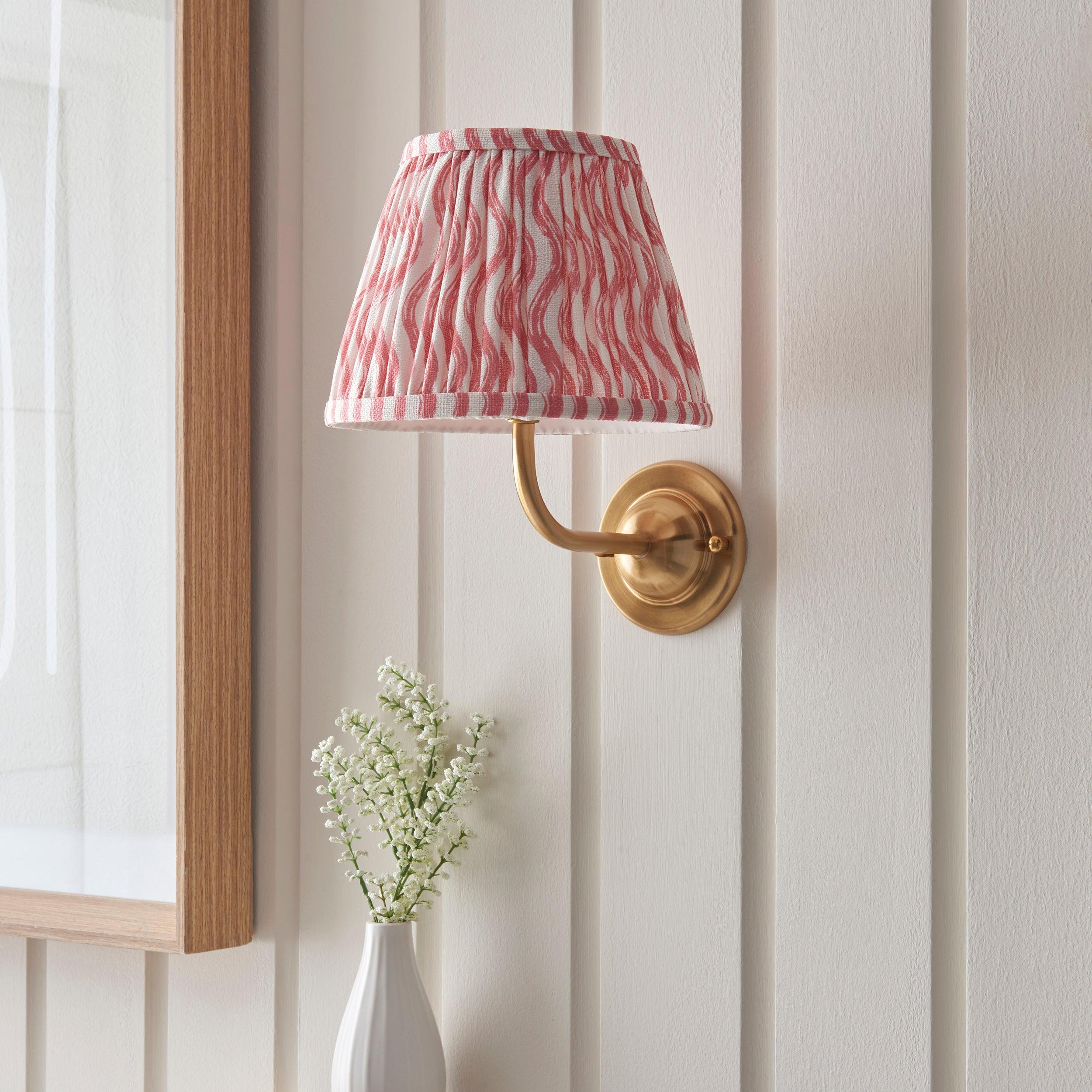 Dome Arc Brass Wall Light & Ripple 20cm Coral Pink Shade