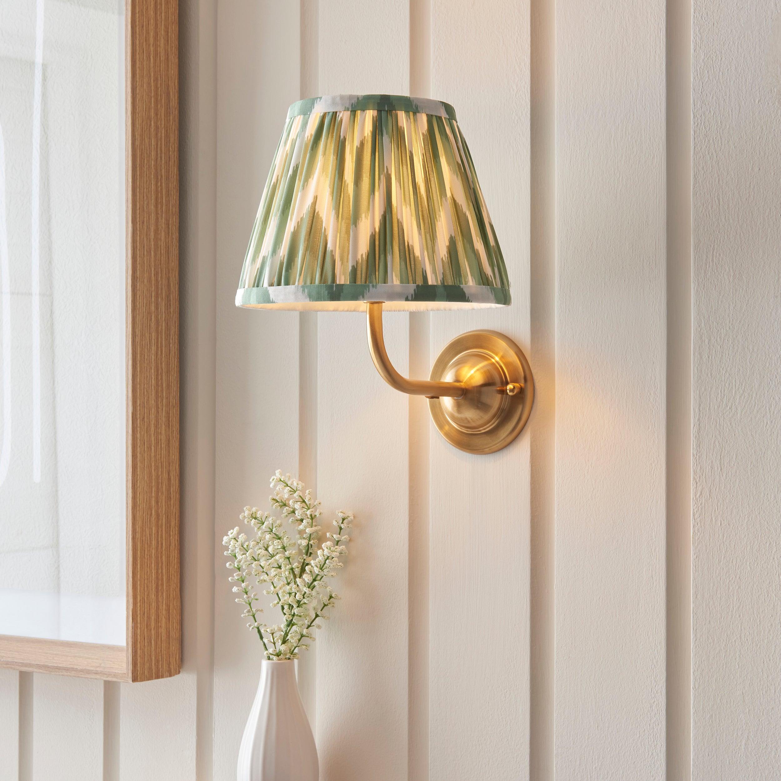 Dome Arc Brass Wall Light & Zigzag 20cm Cotswold Green Shade