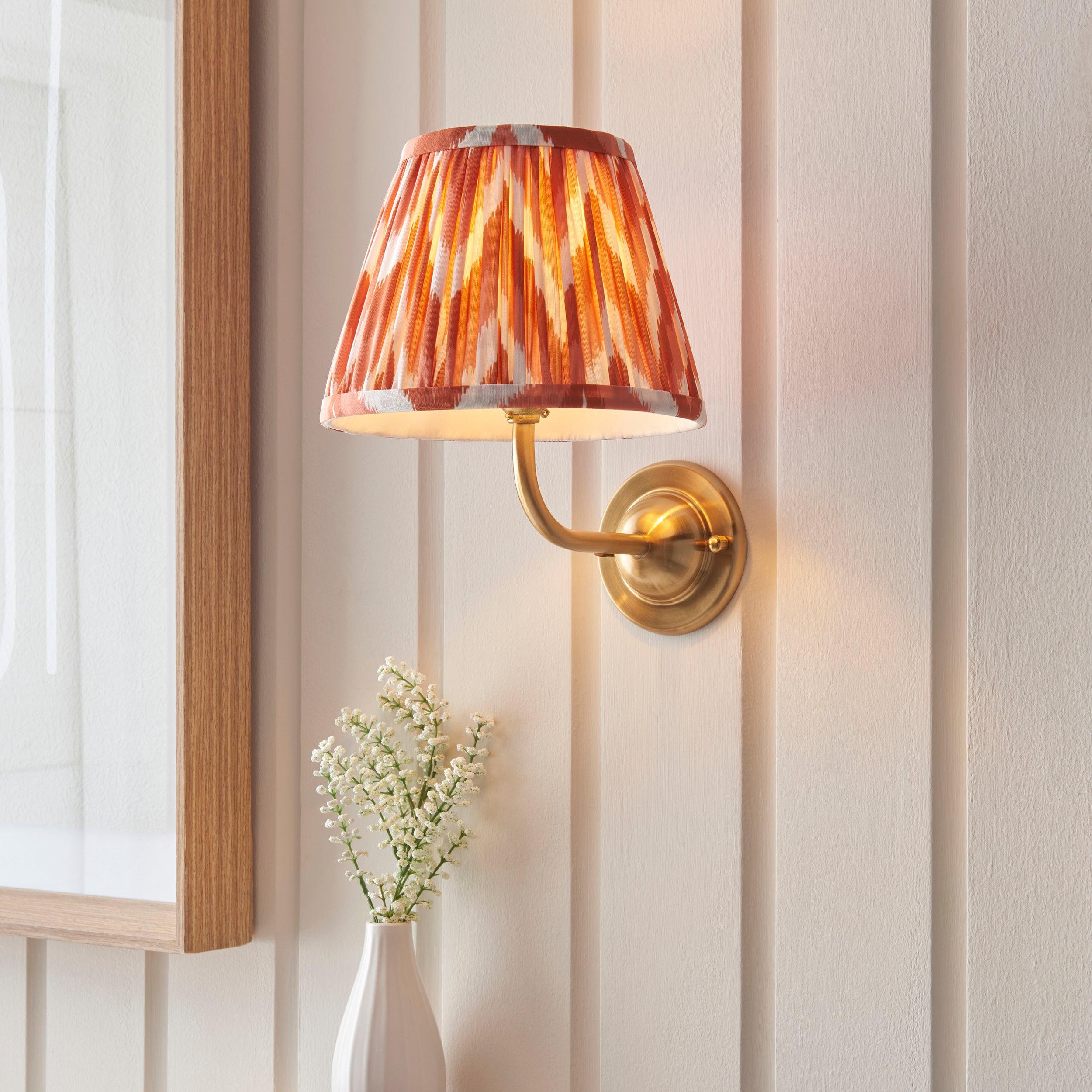 Dome Arc Brass Wall Light & Zigzag 20cm Apricot Orange Shade