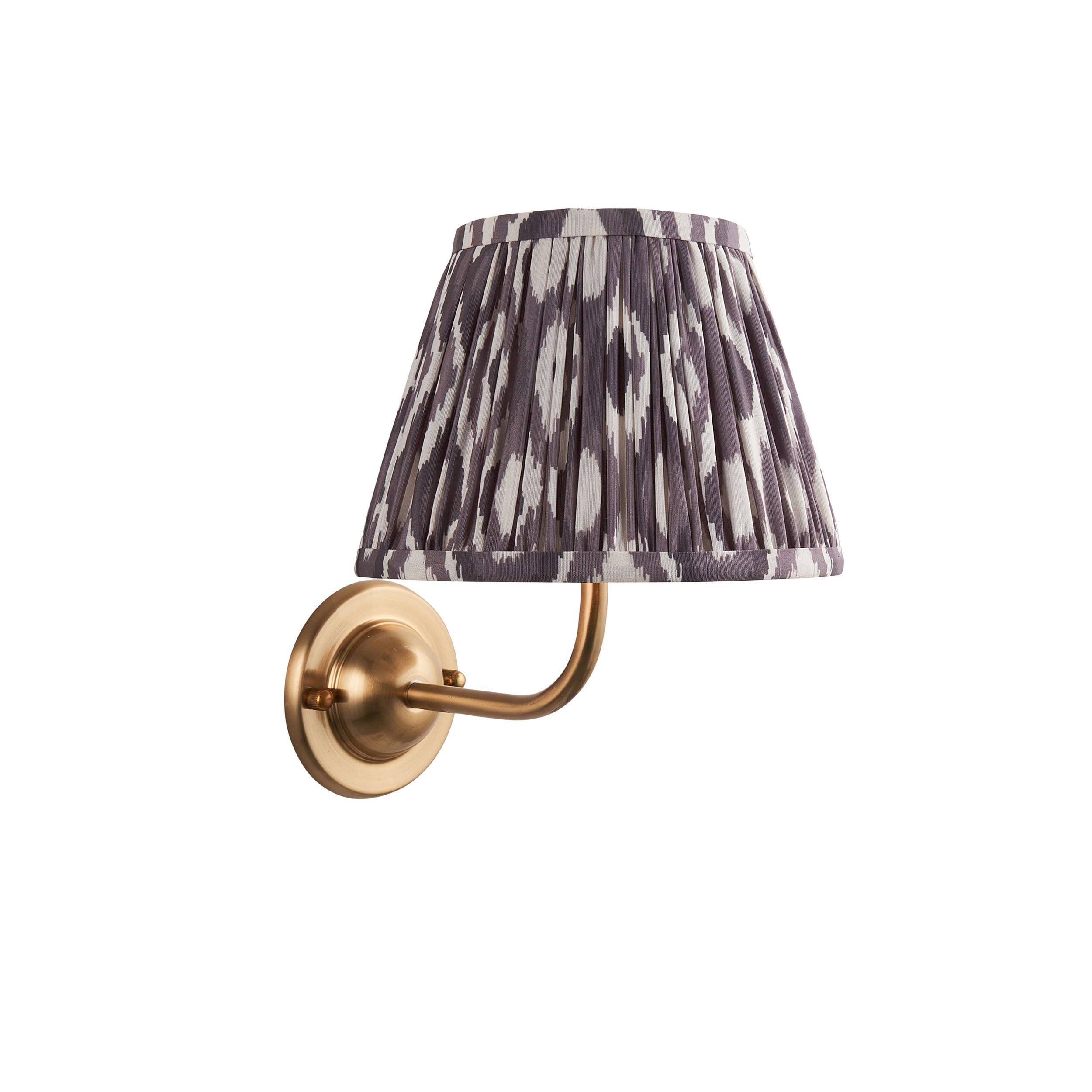 Dome Arc Brass Wall Light & Ikat 20cm Pearl Grey Shade