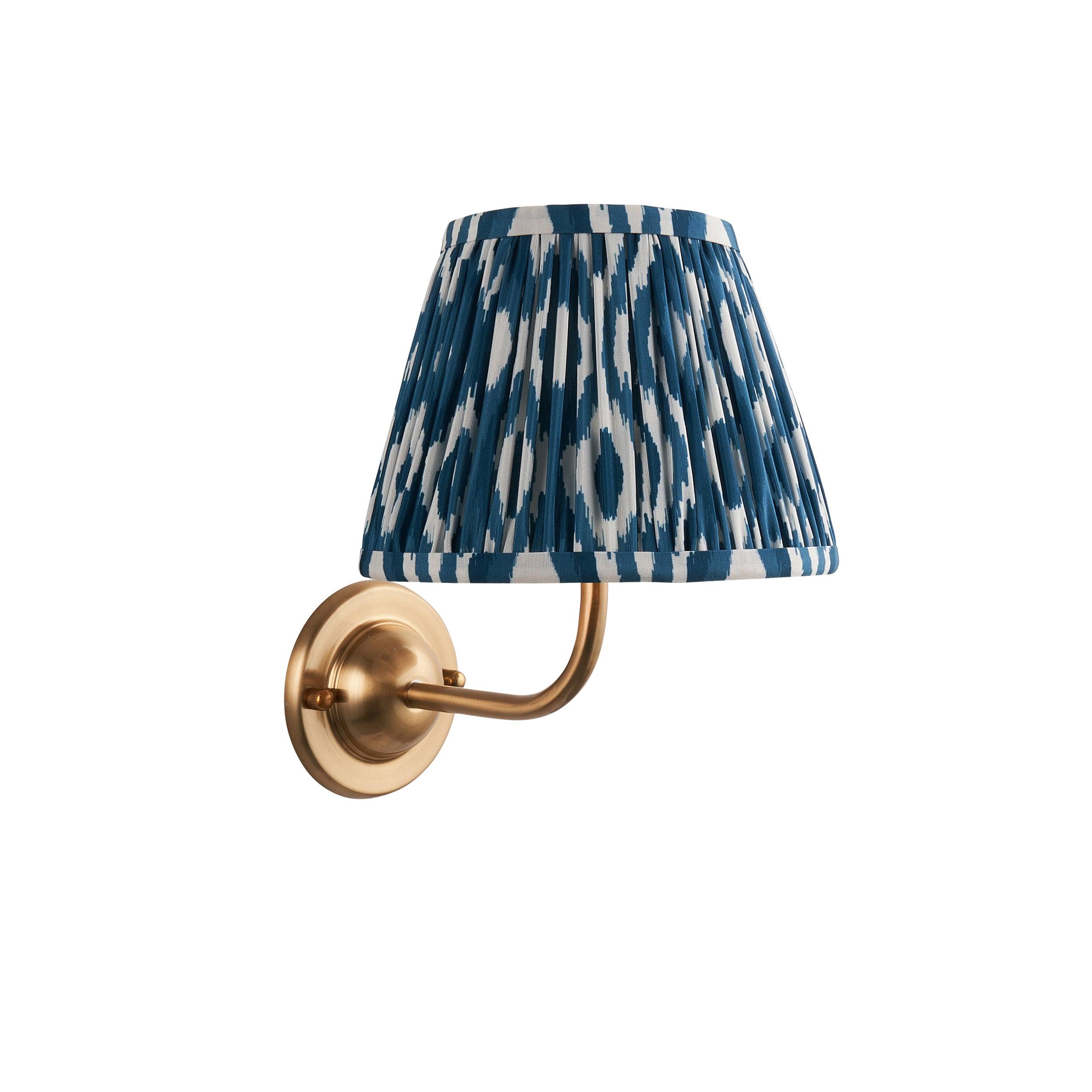 Dome Arc Brass Wall Light & Ikat 20cm Marlin Blue Shade