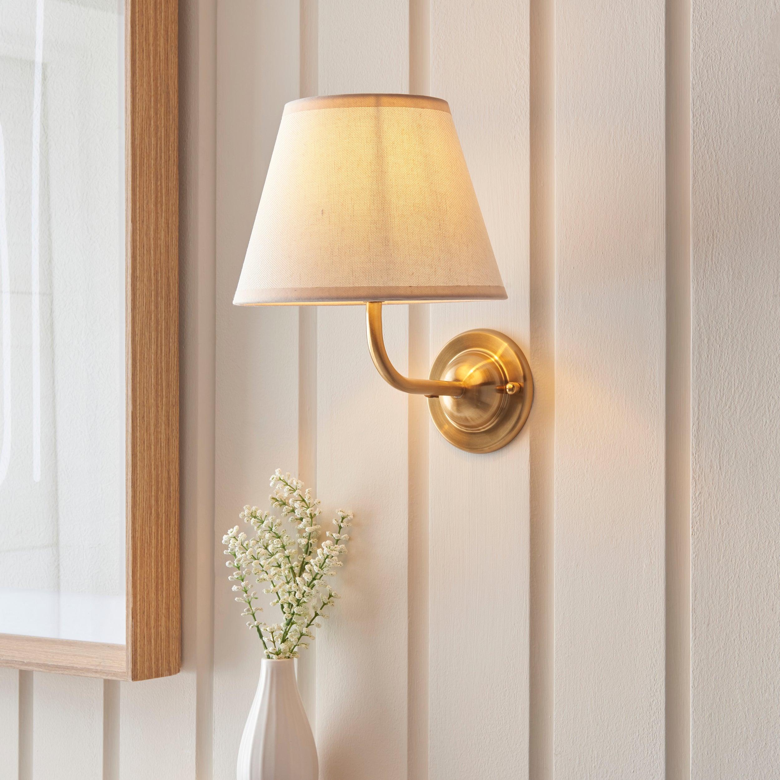 Dome Arc Brass Wall Light & Ivy 20cm Vintage white Shade