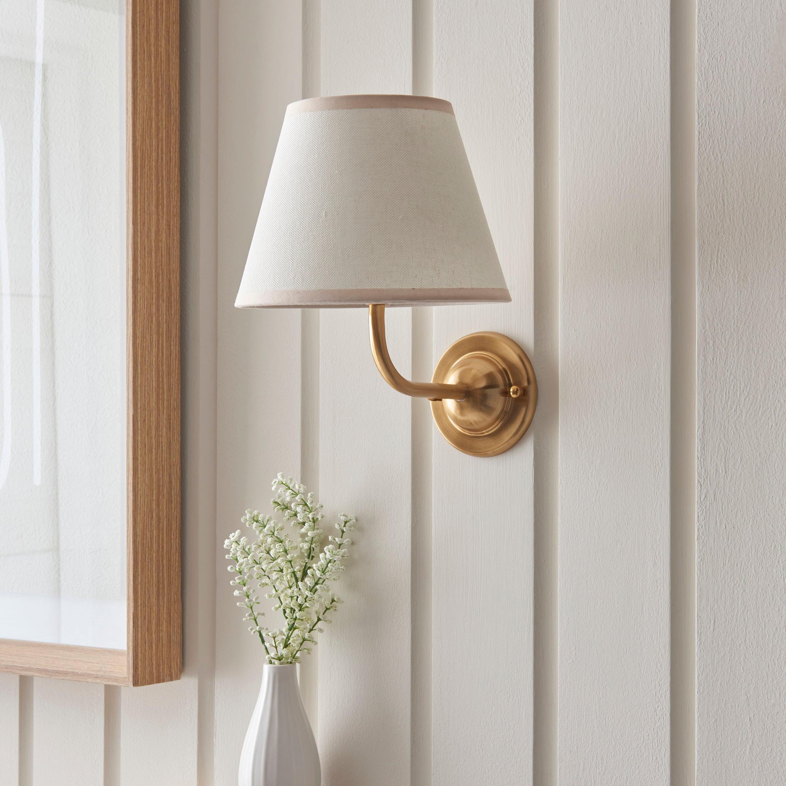 Dome Arc Brass Wall Light & Ivy 20cm Vintage white Shade