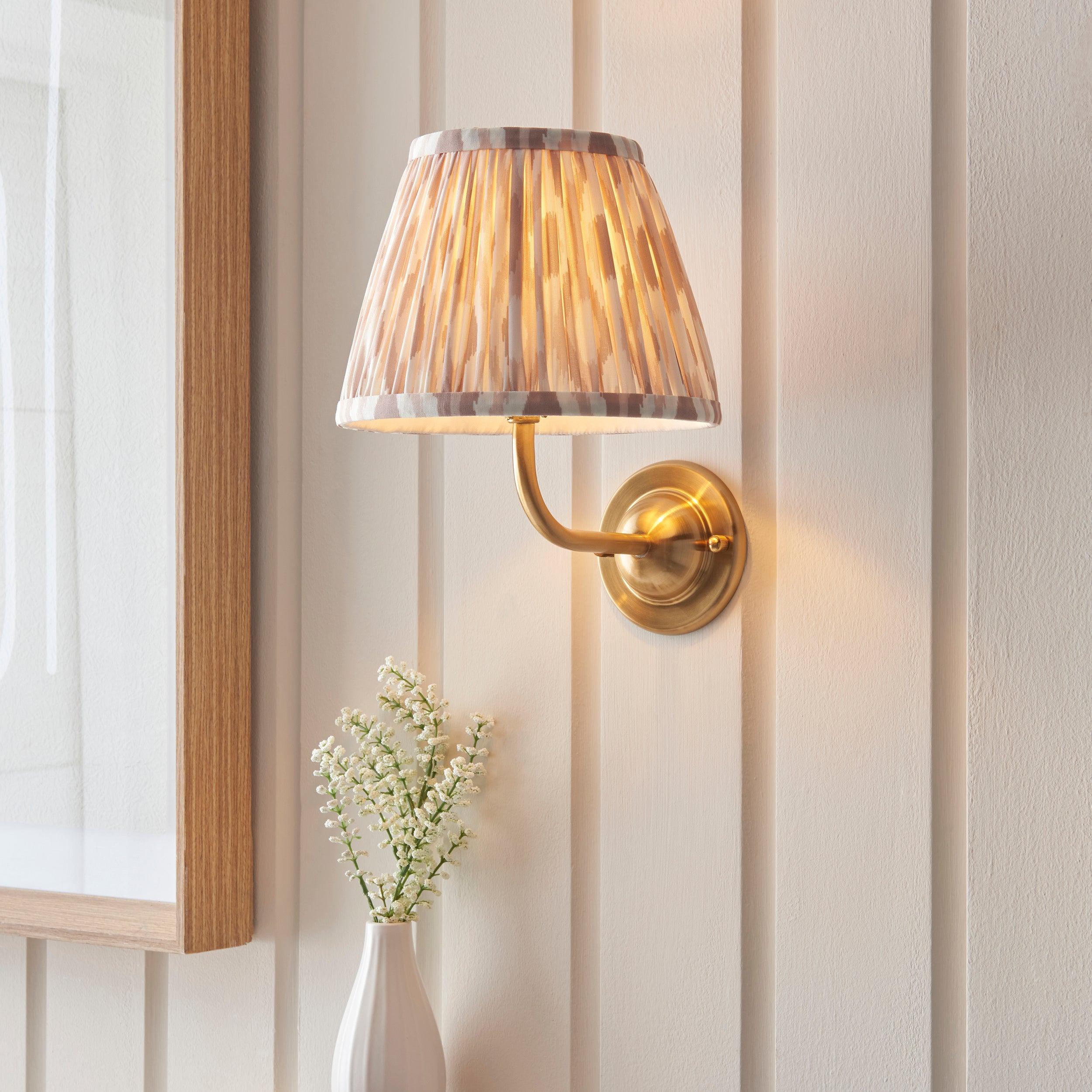 Dome Arc Brass Wall Light & Ikat 20cm Neutral Shade