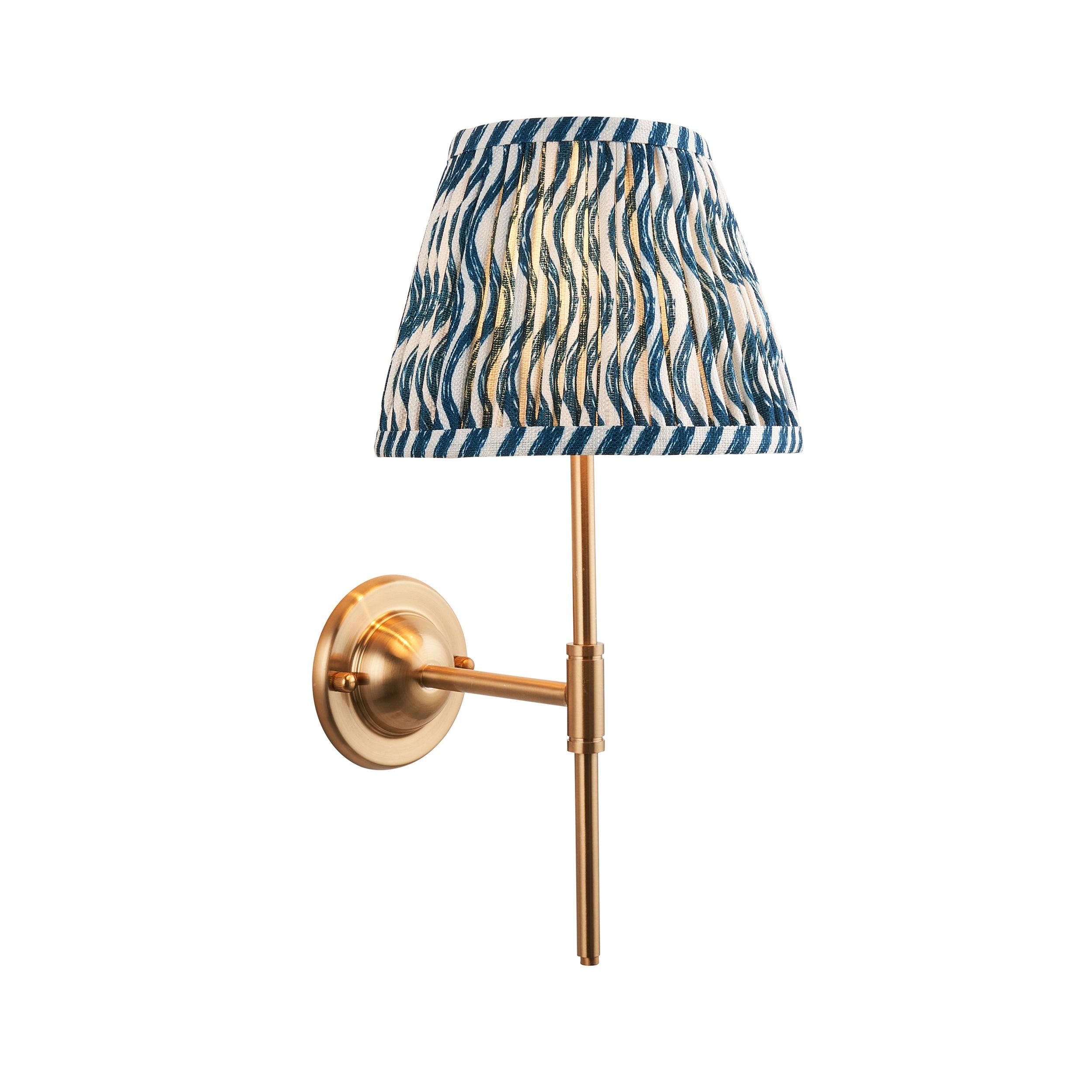 Dome T Bar Brass Wall Light & Ripple 20cm Marlin Blue Shade