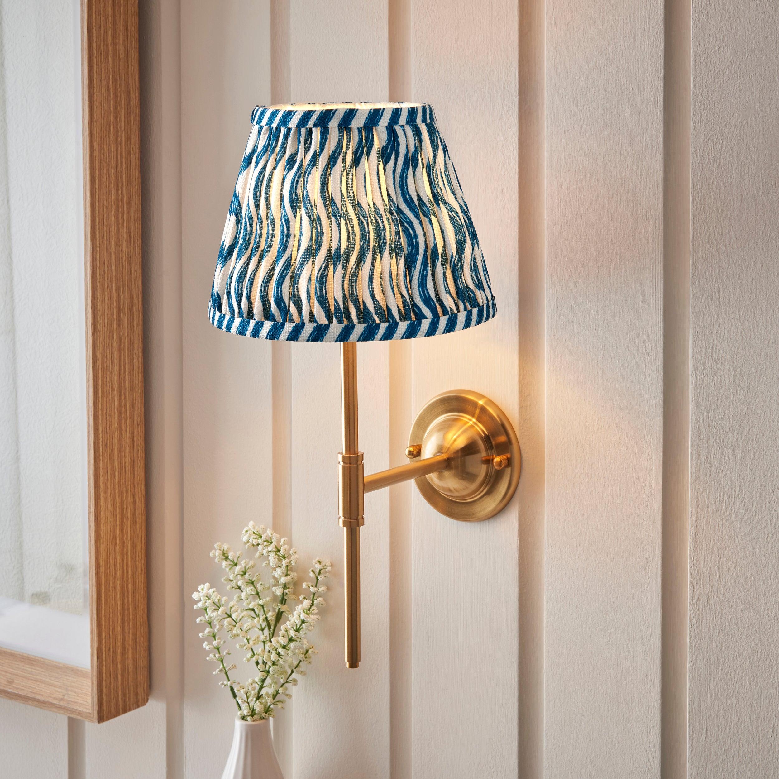 Dome T Bar Brass Wall Light & Ripple 20cm Marlin Blue Shade