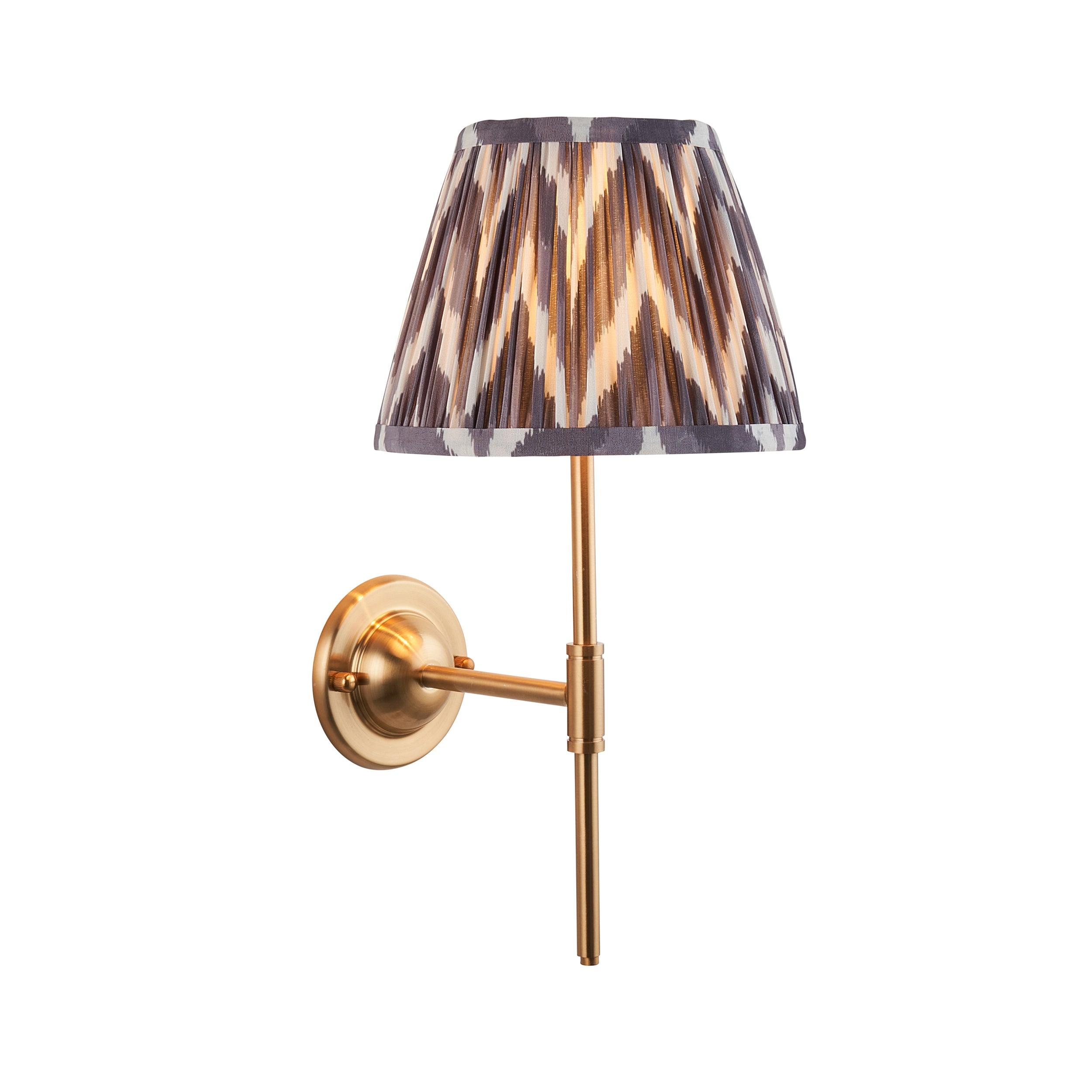 Dome T Bar Brass Wall Light & Zigzag 20cm Pearl Grey Shade