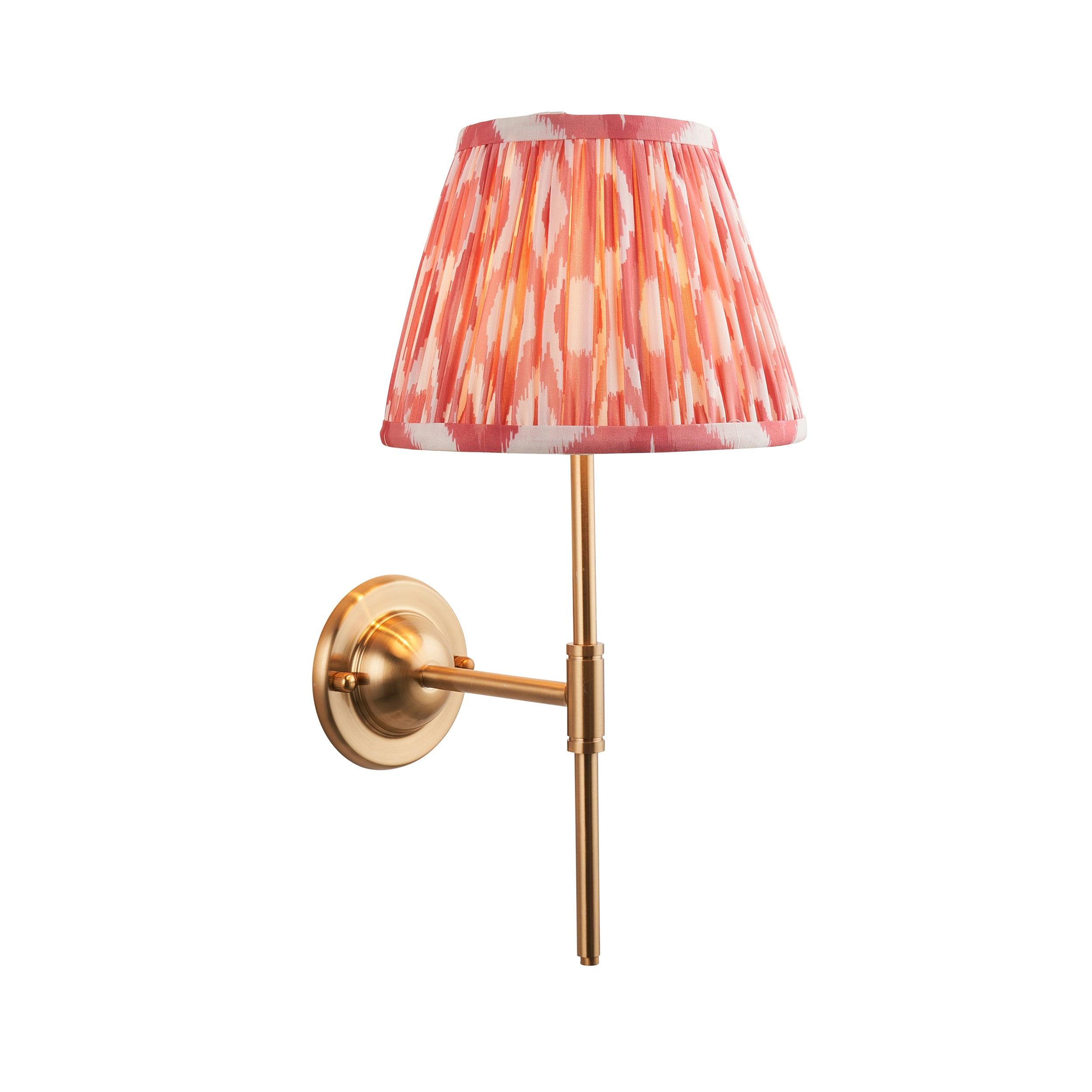 Dome T Bar Brass Wall Light & Ikat 20cm Coral Pink Shade