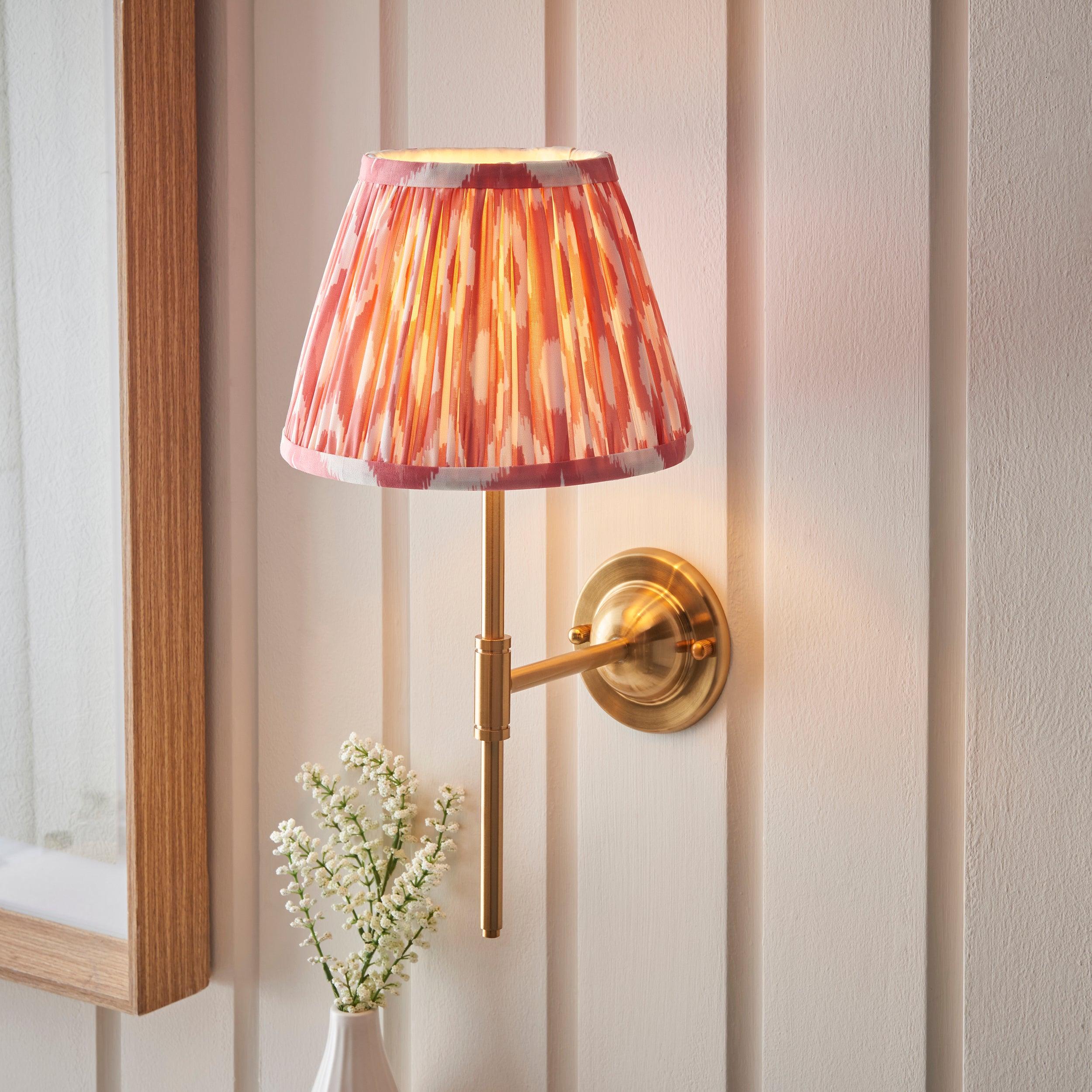 Dome T Bar Brass Wall Light & Ikat 20cm Coral Pink Shade