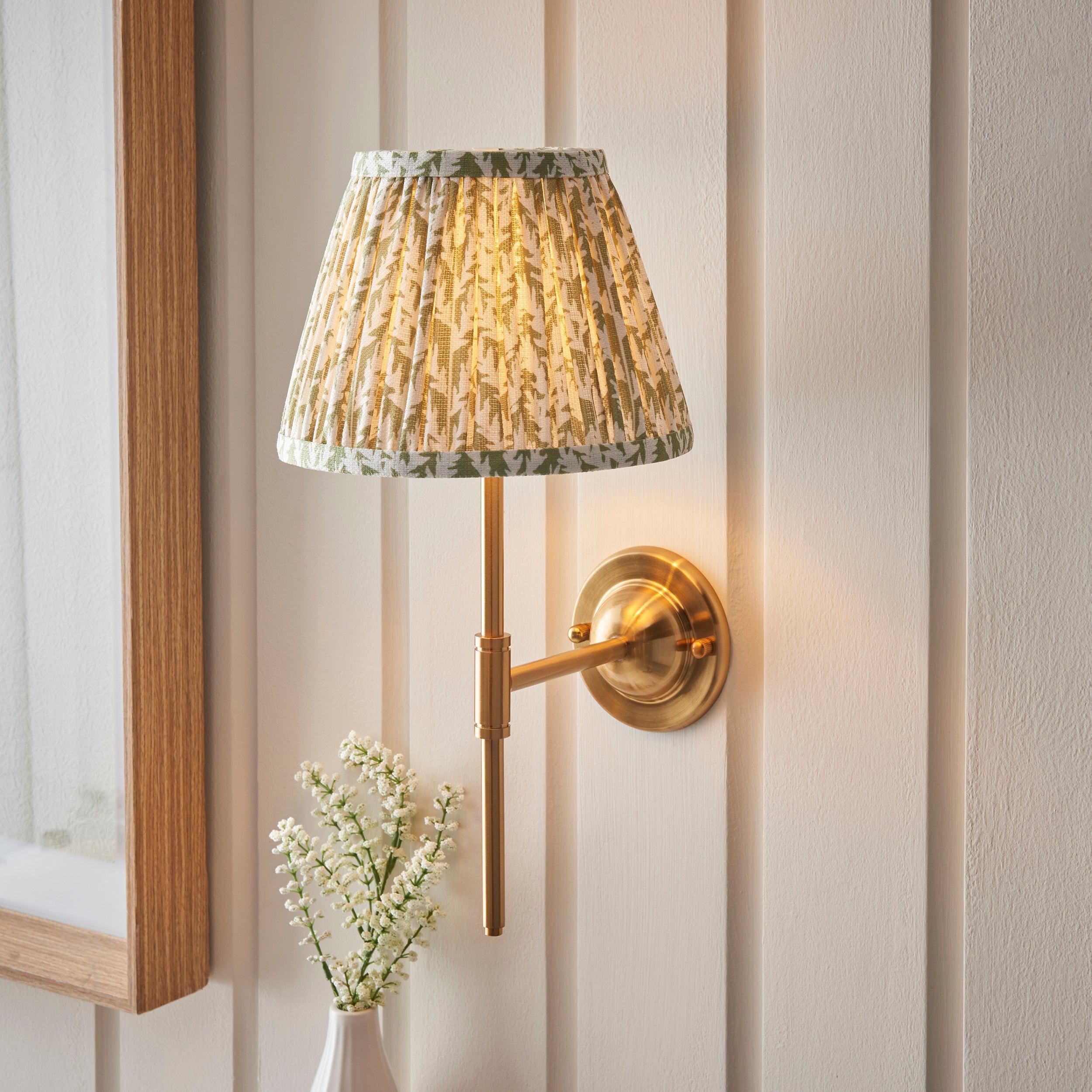 Dome T Bar Brass Wall Light & Leaf 20cm Herb Garden Green Shade