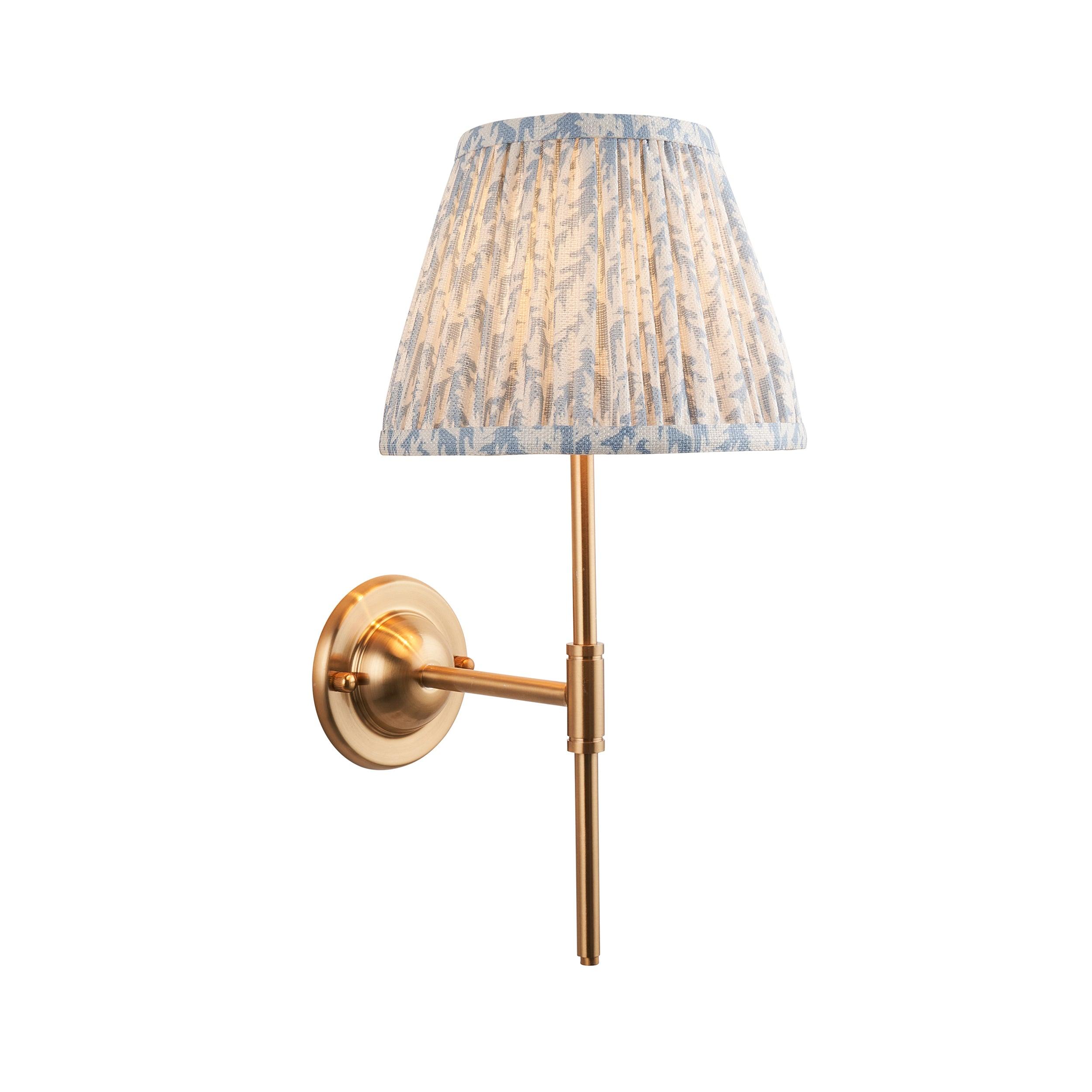Dome T Bar Brass Wall Light & Leaf 20cm Shell Bay Blue Shade