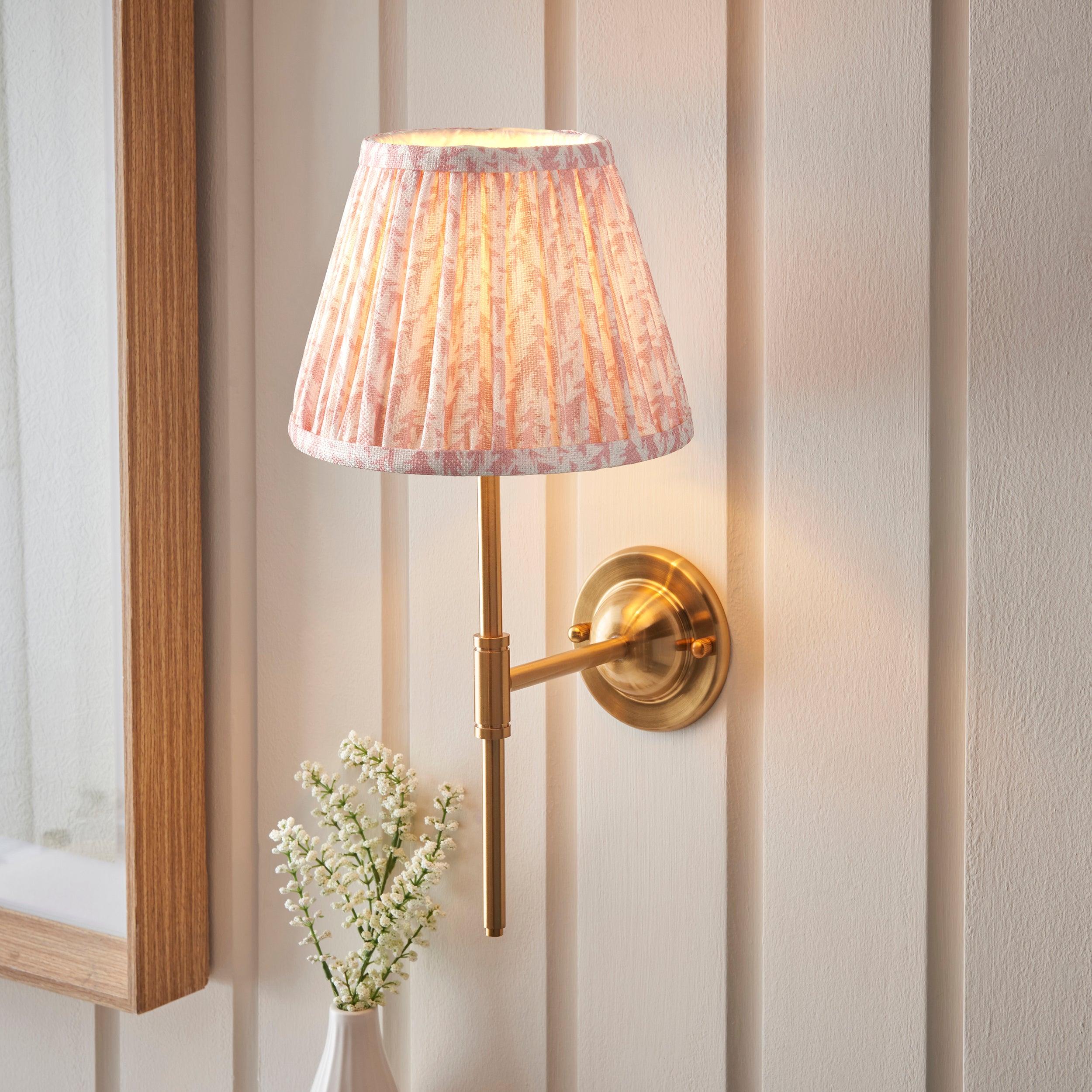 Dome T Bar Brass Wall Light & Leaf 20cm Peachy keen Shade