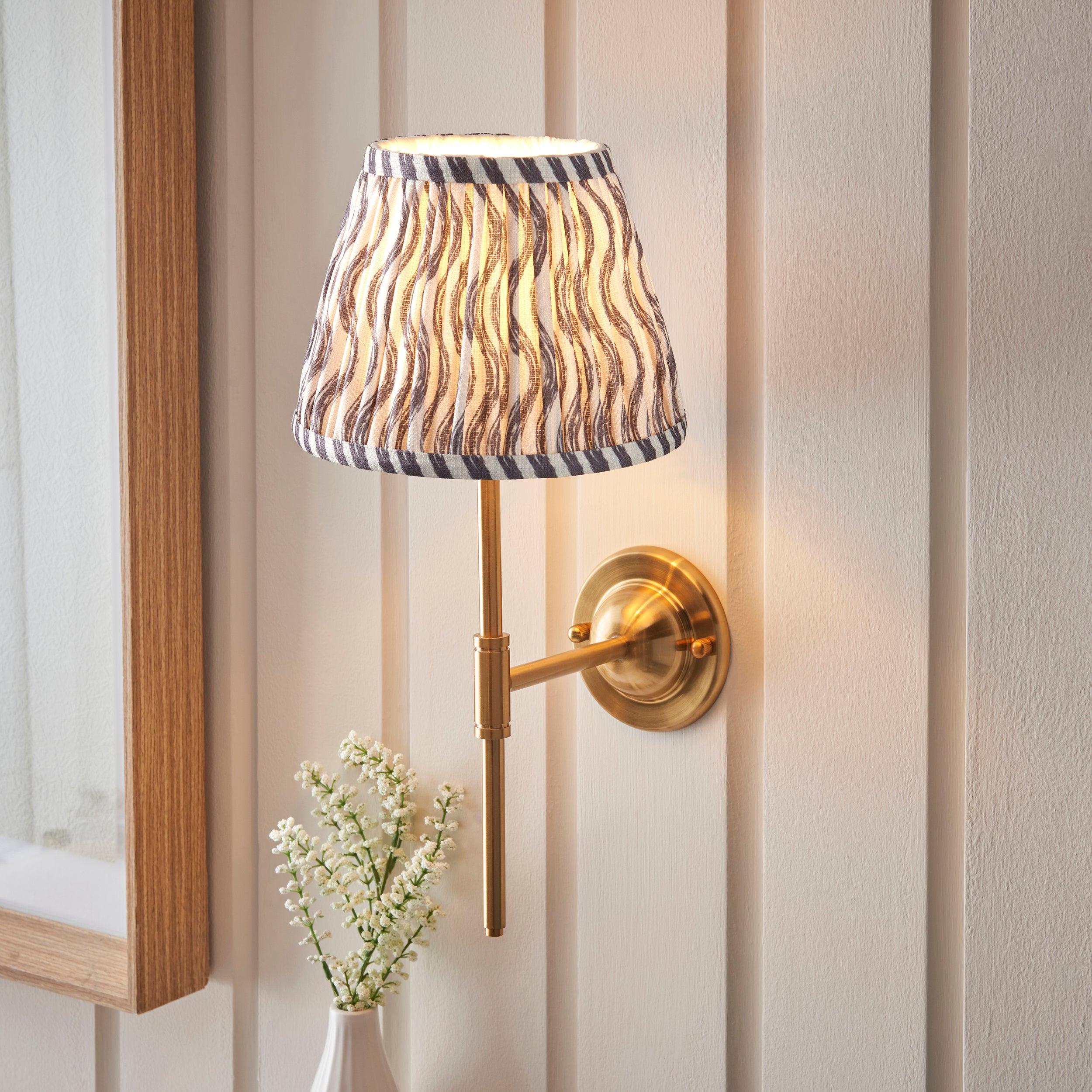 Dome T Bar Brass Wall Light & Ripple 20cm Pearl Grey Shade