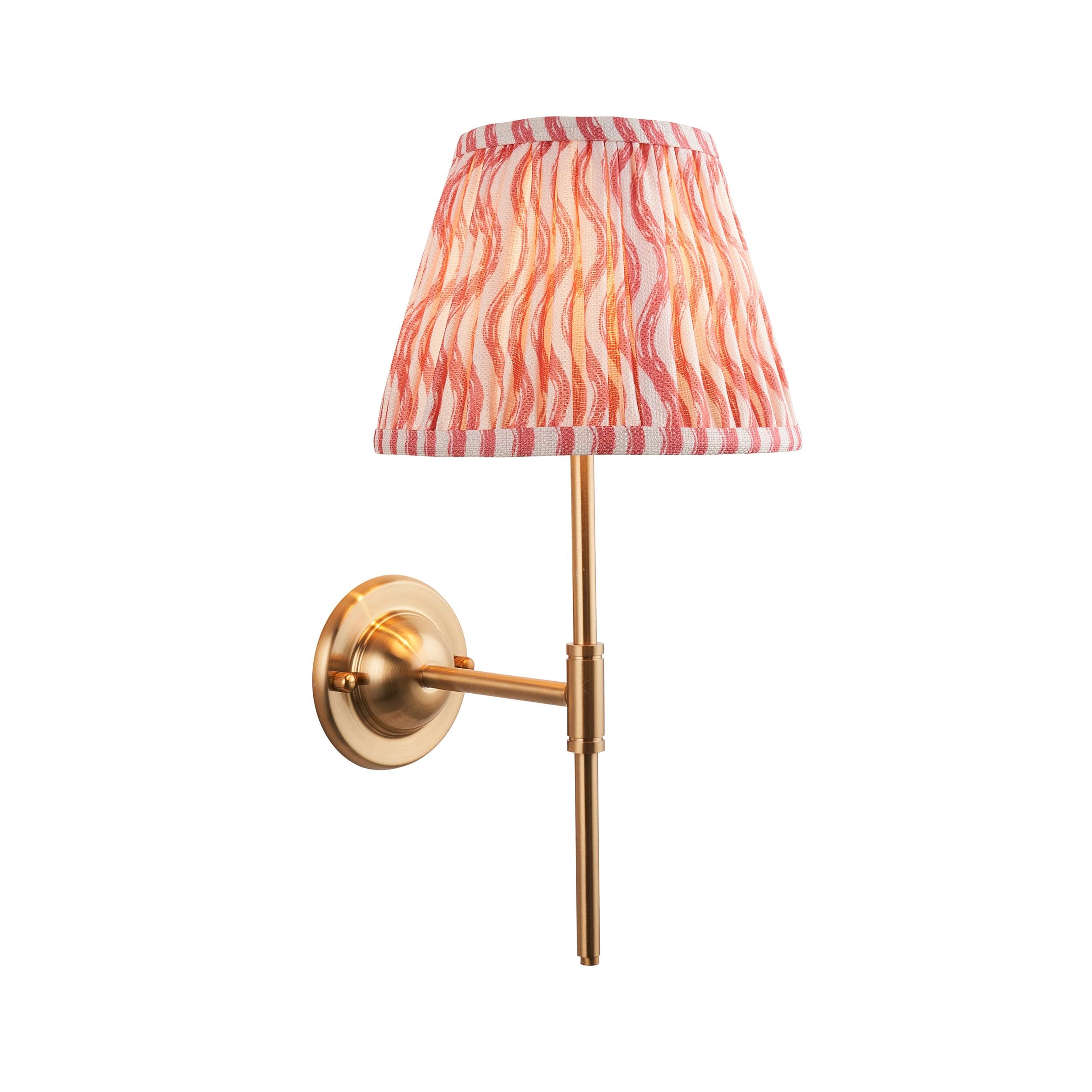 Dome T Bar Brass Wall Light & Ripple 20cm Coral Pink Shade