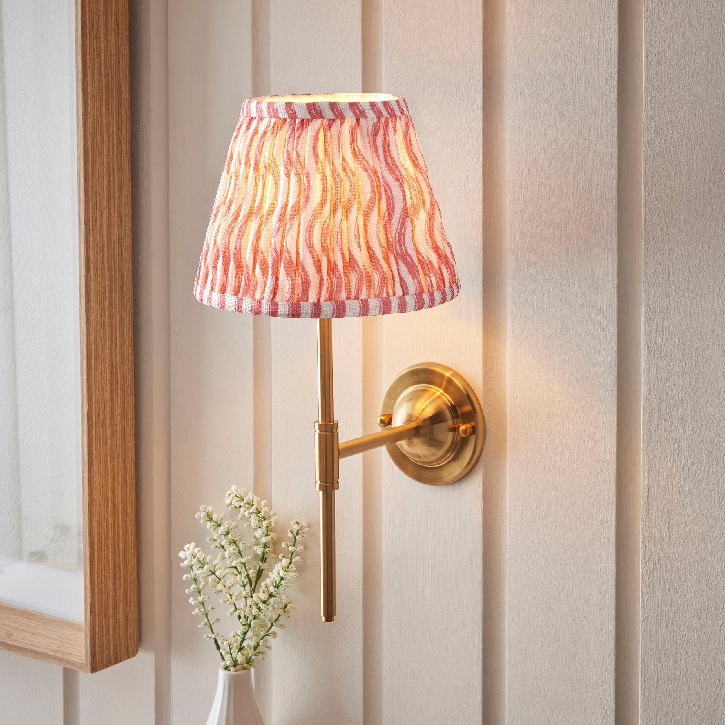 Dome T Bar Brass Wall Light & Ripple 20cm Coral Pink Shade
