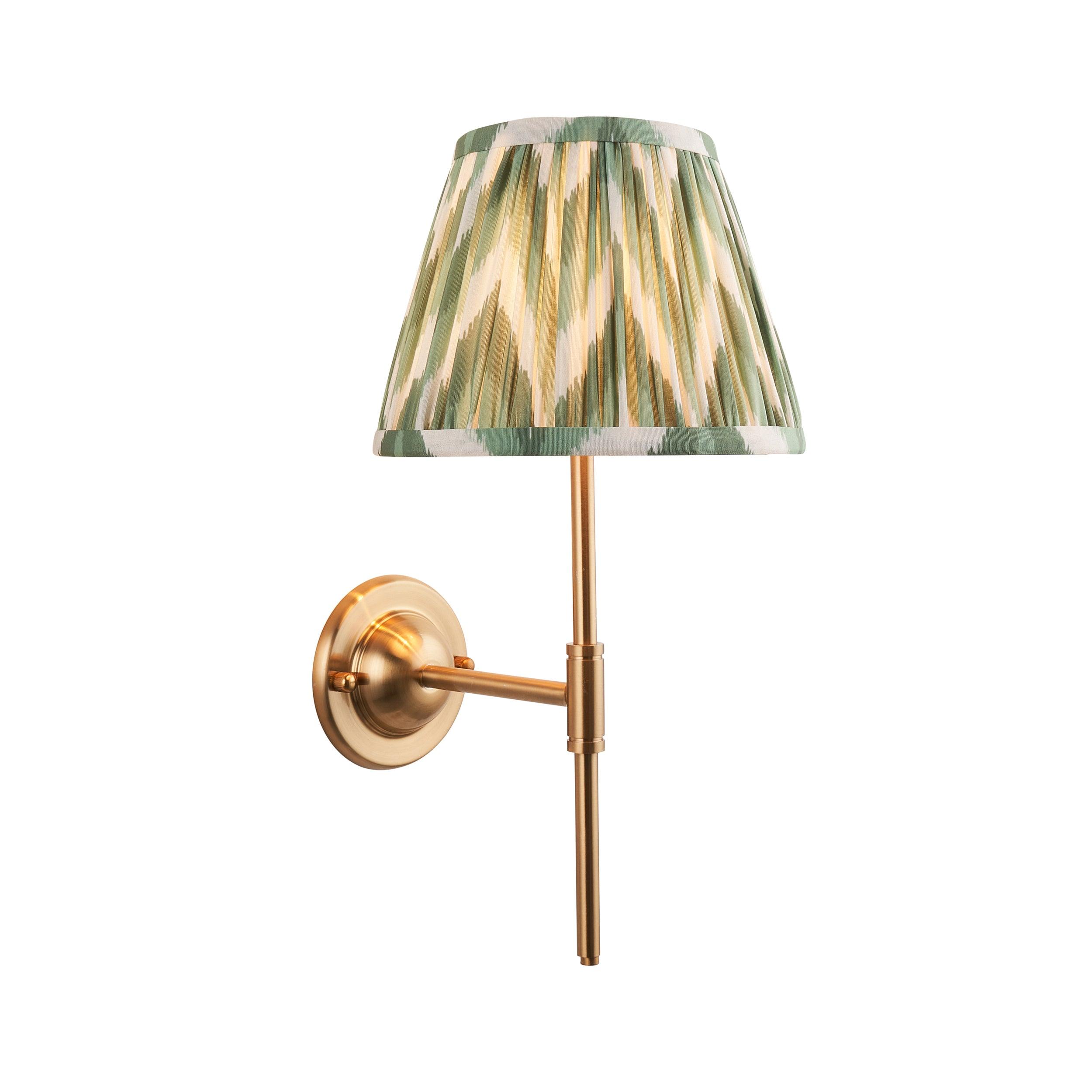 Dome T Bar Brass Wall Light & Zigzag 20cm Cotswold Green Shade