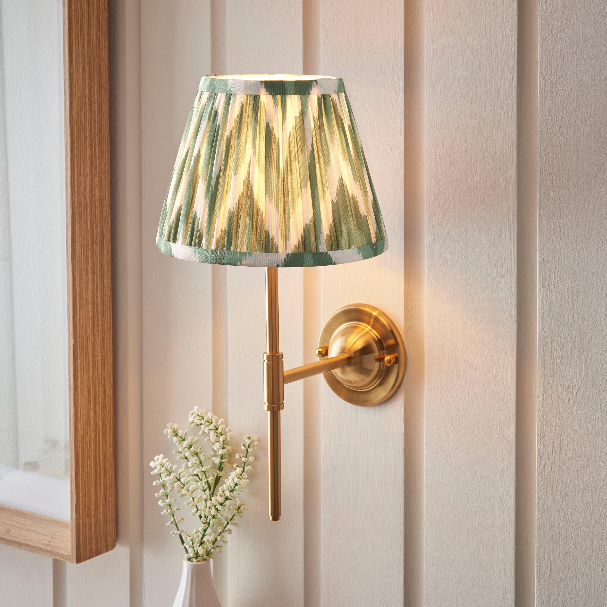 Dome T Bar Brass Wall Light & Zigzag 20cm Cotswold Green Shade