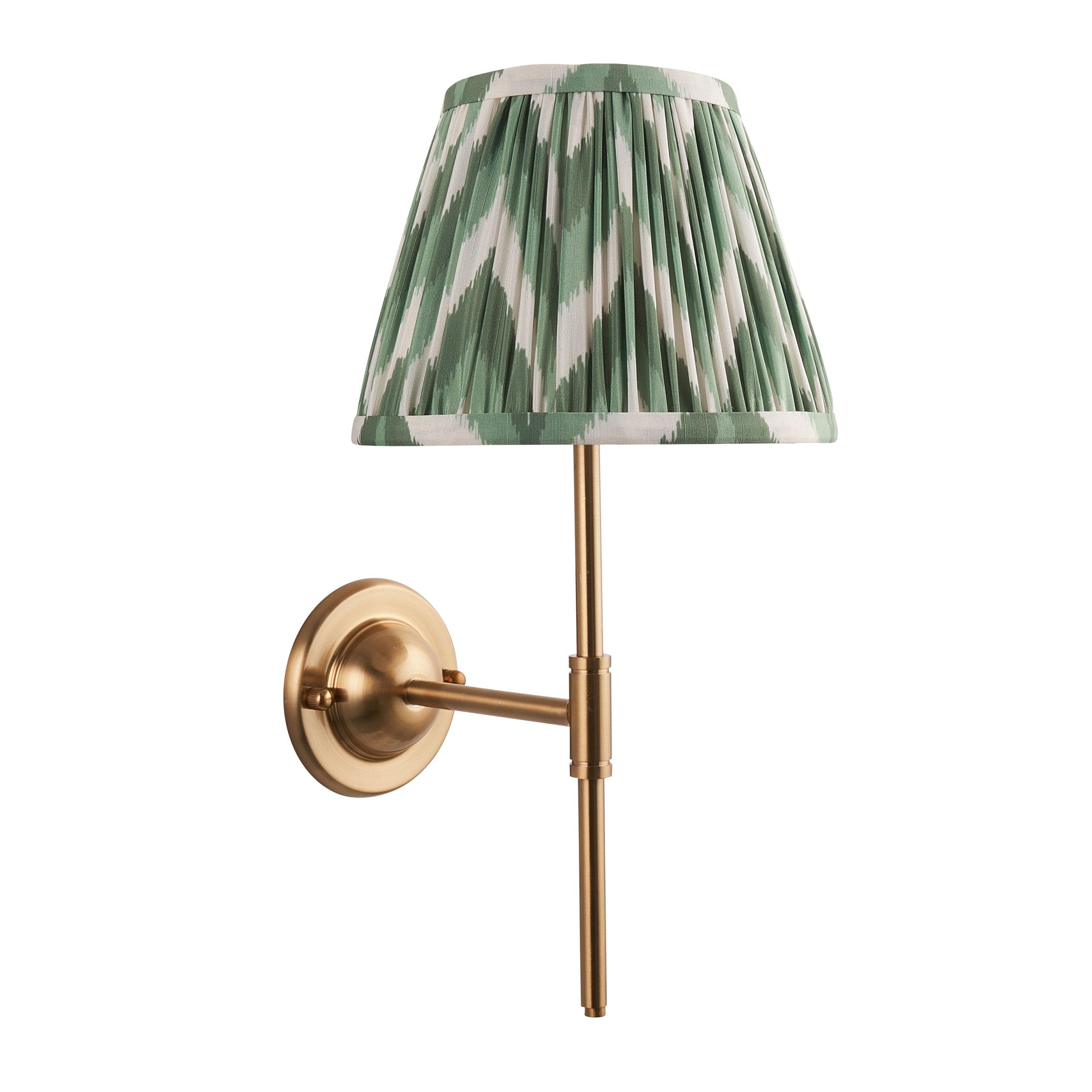 Dome T Bar Brass Wall Light & Zigzag 20cm Cotswold Green Shade