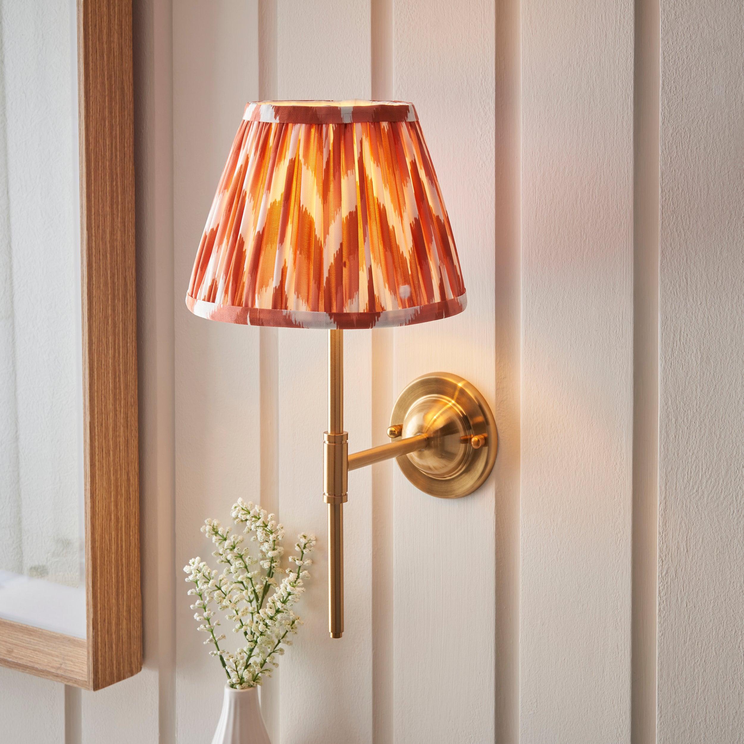 Dome T Bar Brass Wall Light & Zigzag 20cm Apricot Orange Shade