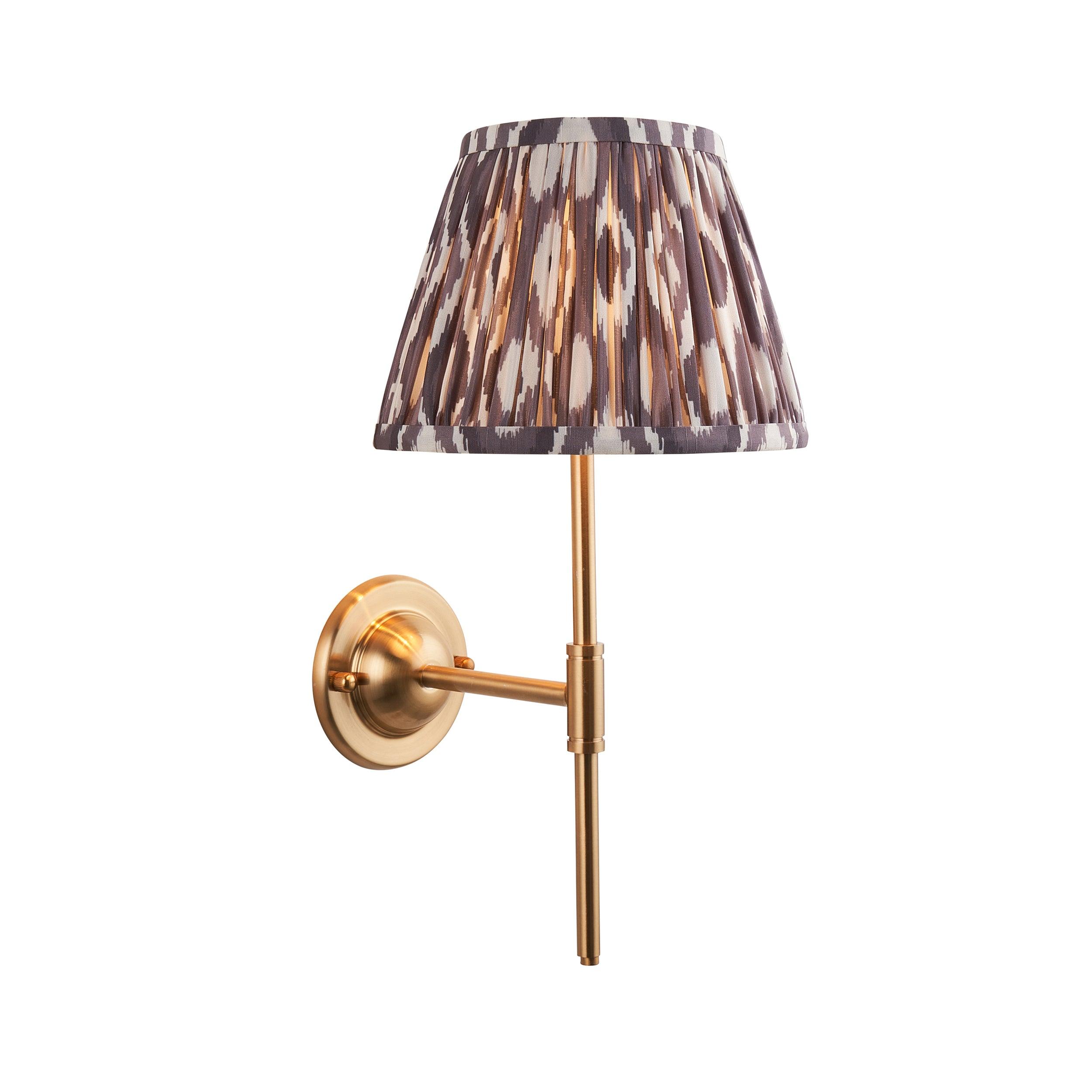 Dome T Bar Brass Wall Light & Ikat 20cm Pearl Grey Shade