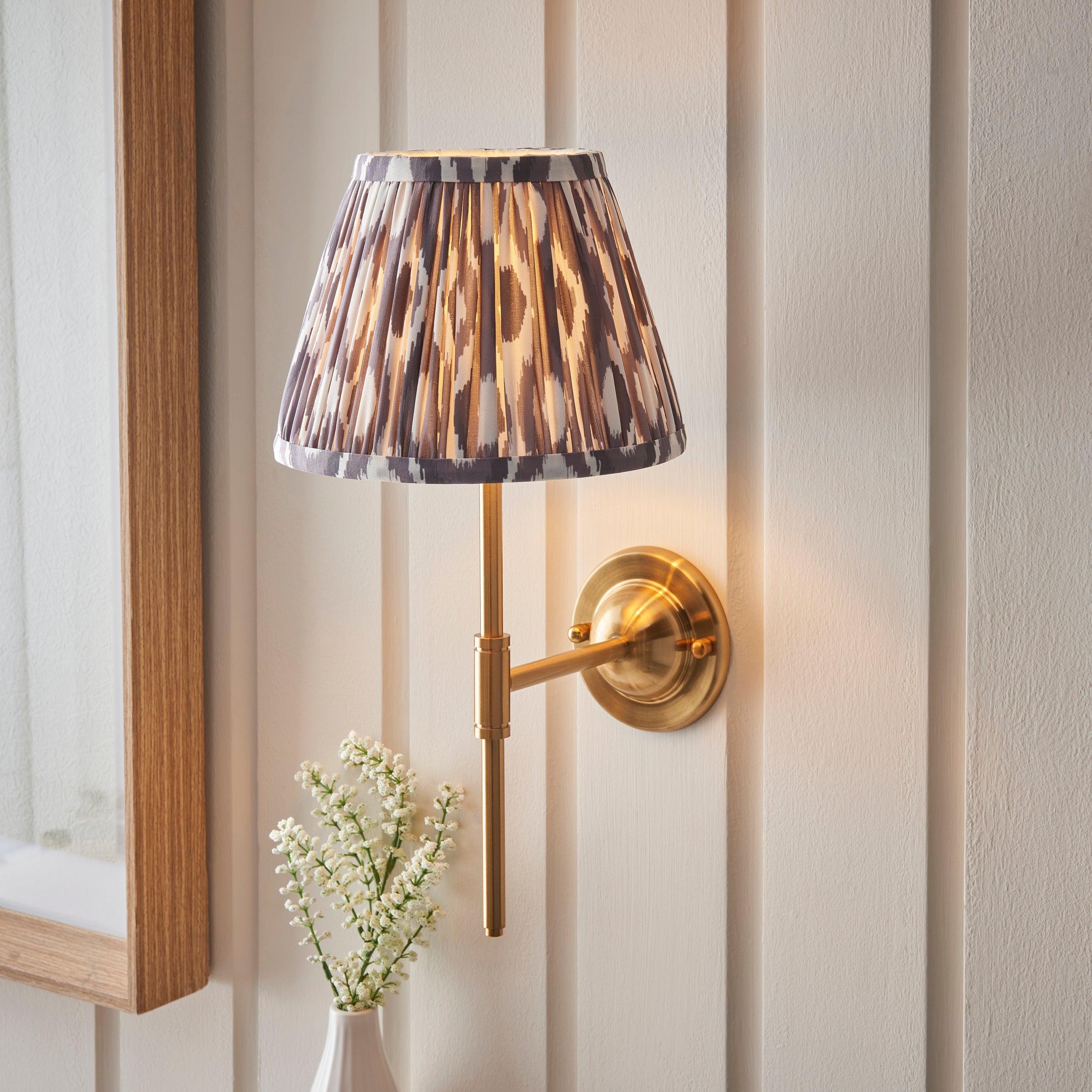Dome T Bar Brass Wall Light & Ikat 20cm Pearl Grey Shade
