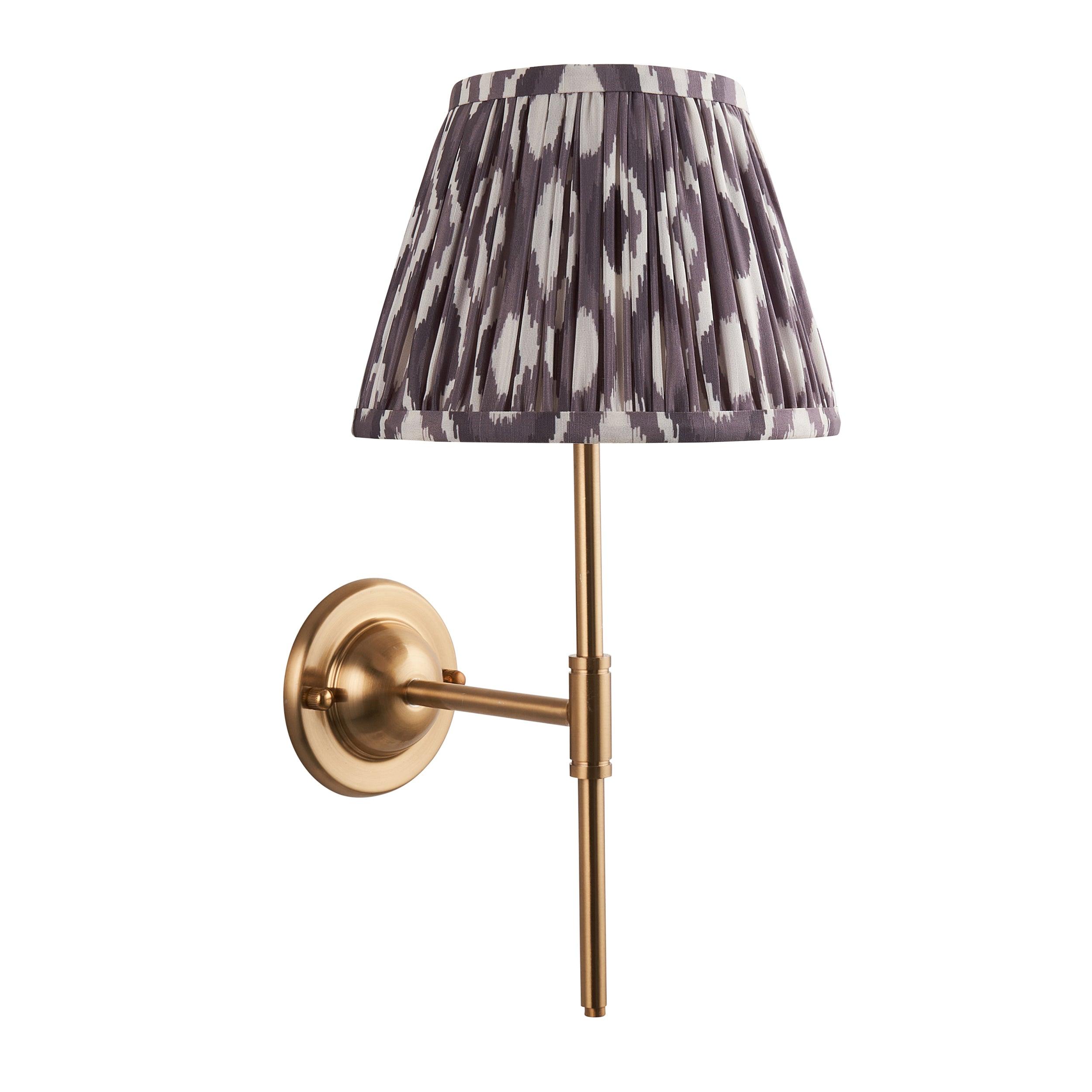 Dome T Bar Brass Wall Light & Ikat 20cm Pearl Grey Shade