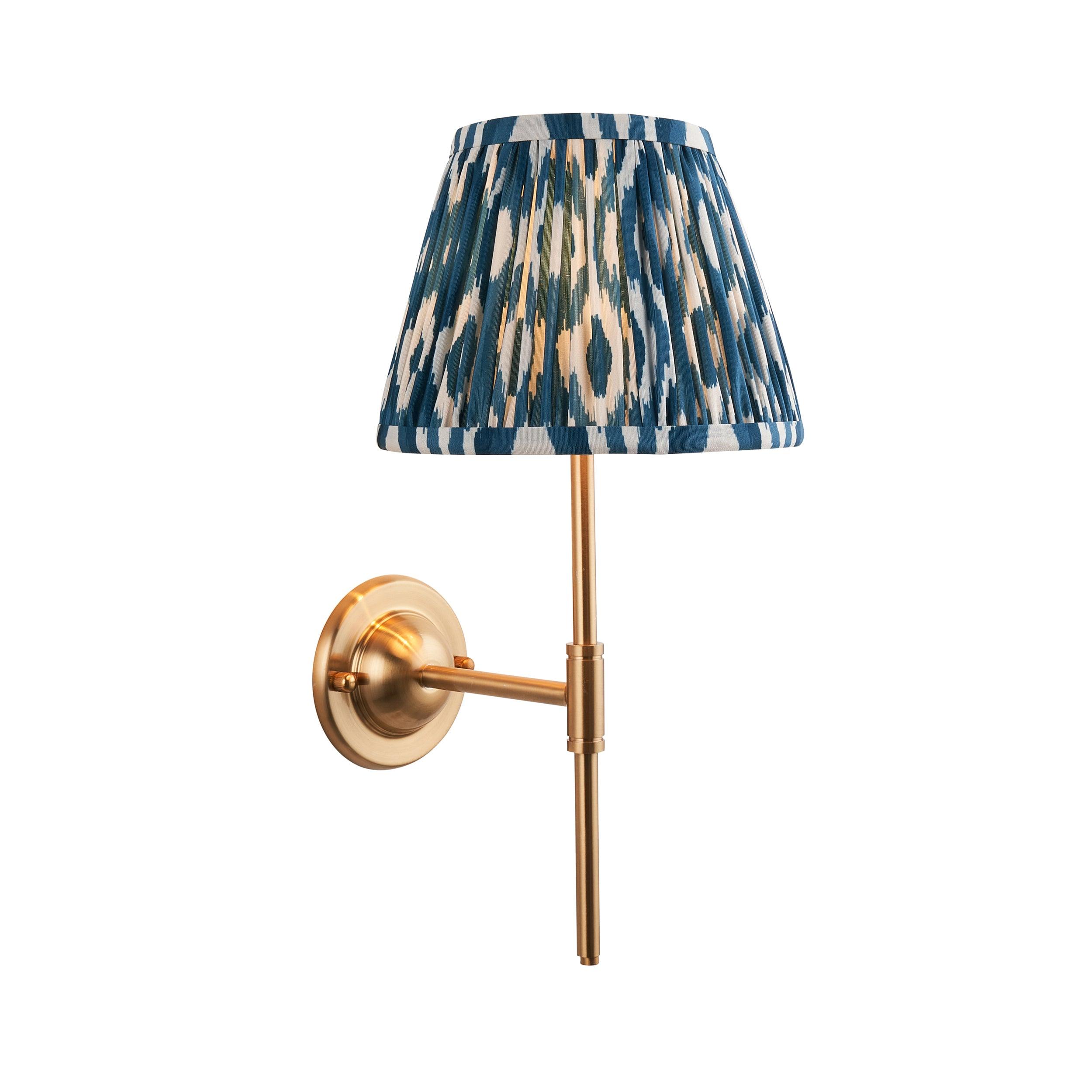 Dome T Bar Brass Wall Light & Ikat 20cm Marlin Blue Shade
