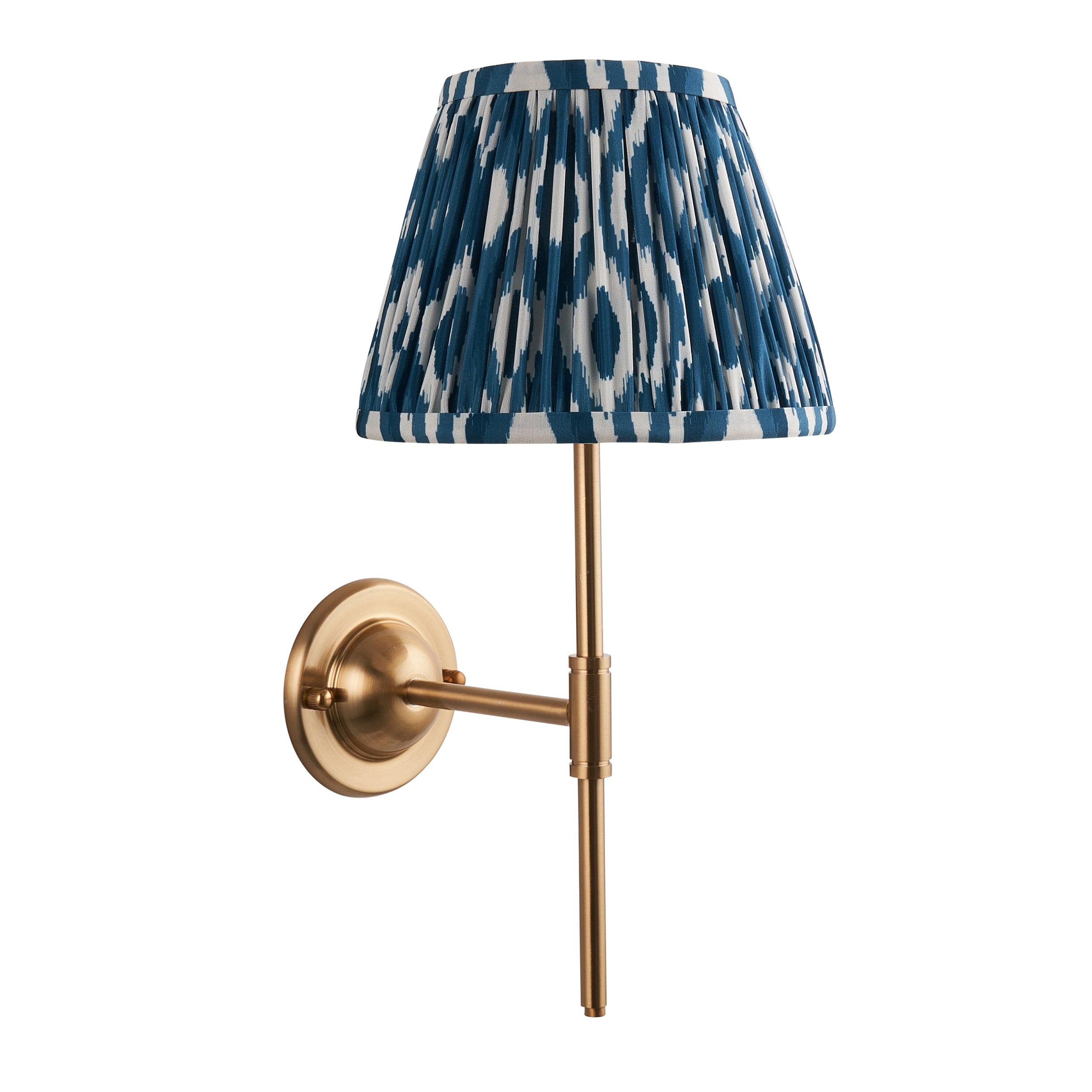 Dome T Bar Brass Wall Light & Ikat 20cm Marlin Blue Shade