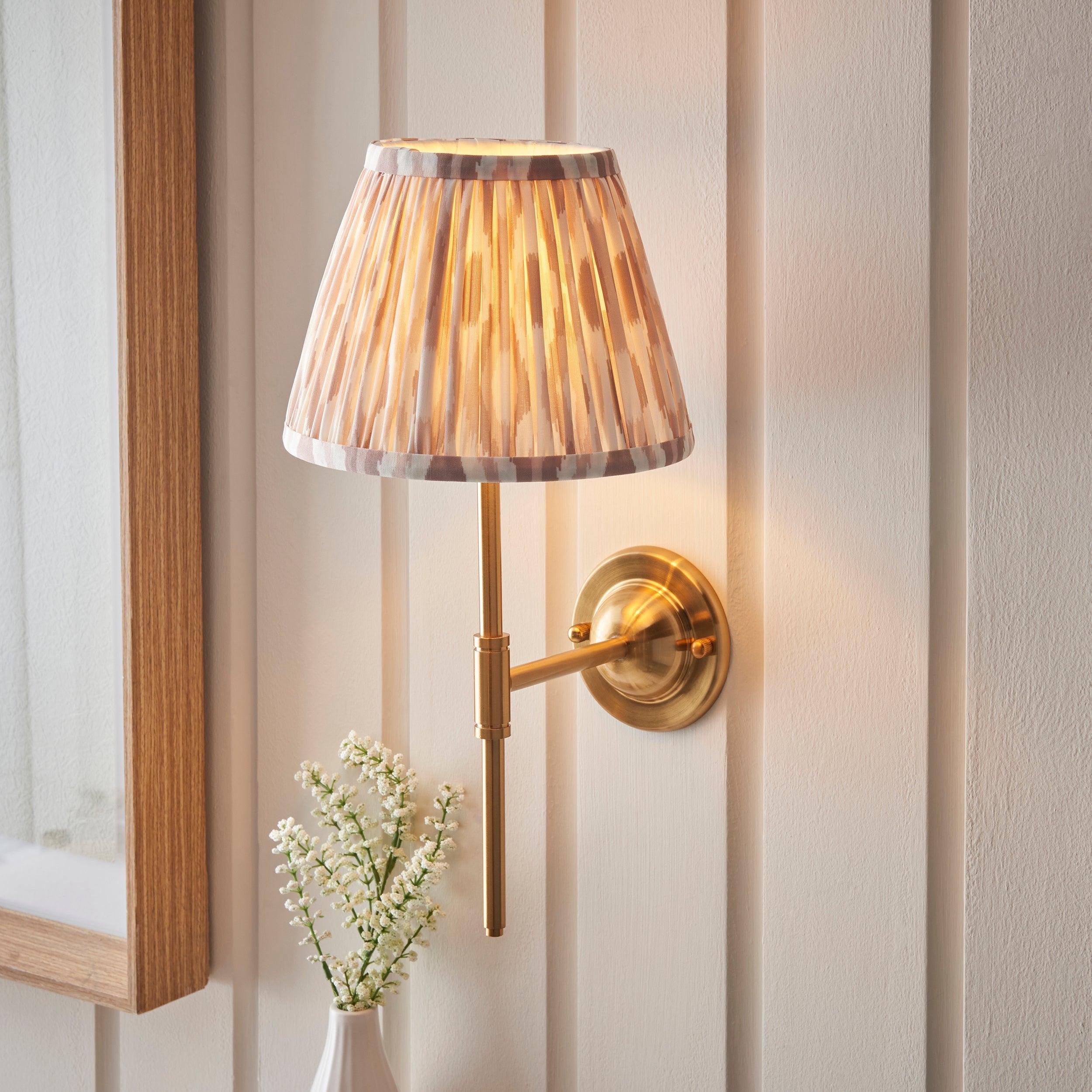 Dome T Bar Brass Wall Light & Ikat 20cm Neutral Shade