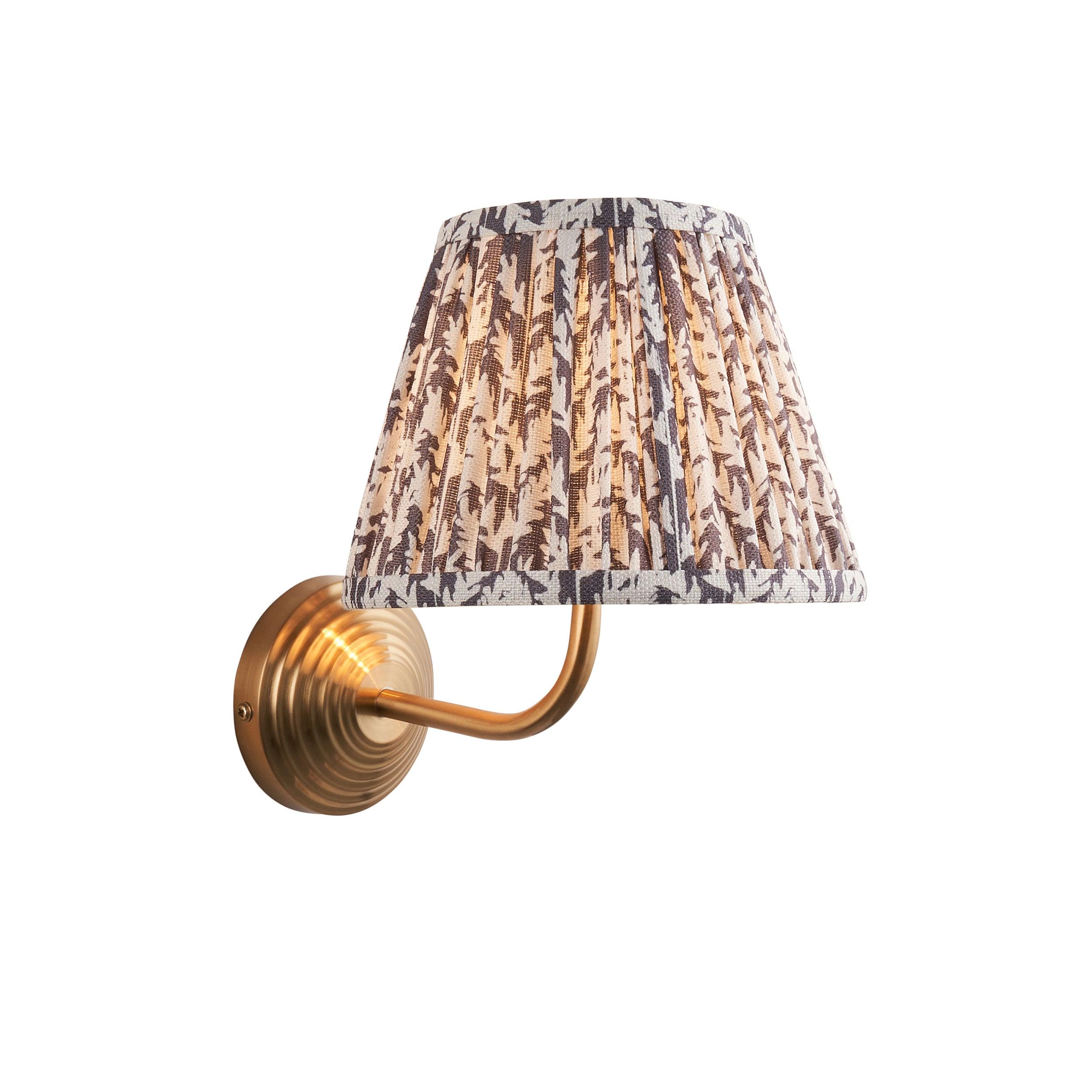 Obelisk Arc Brass Wall Light & Leaf 20cm Pearl Grey Shade