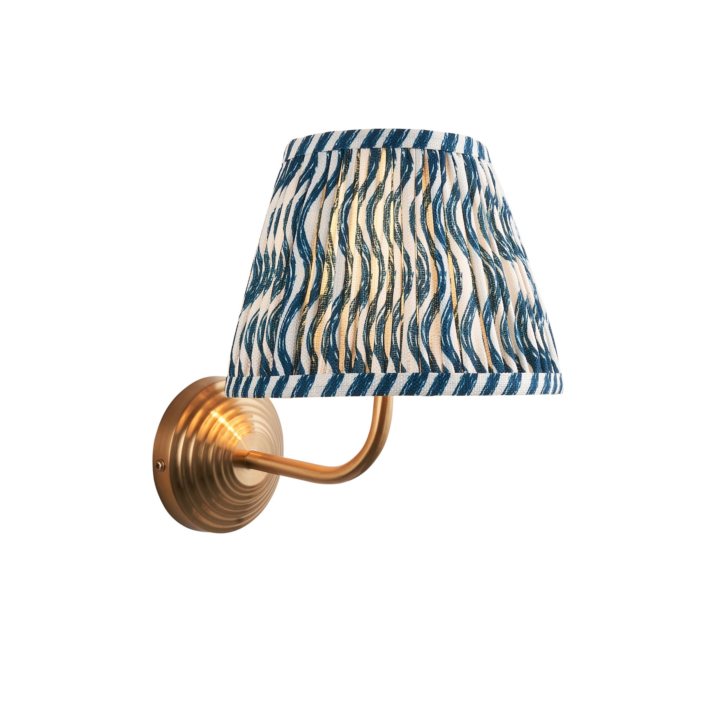 Obelisk Arc Brass Wall Light & Ripple 20cm Marlin Blue Shade