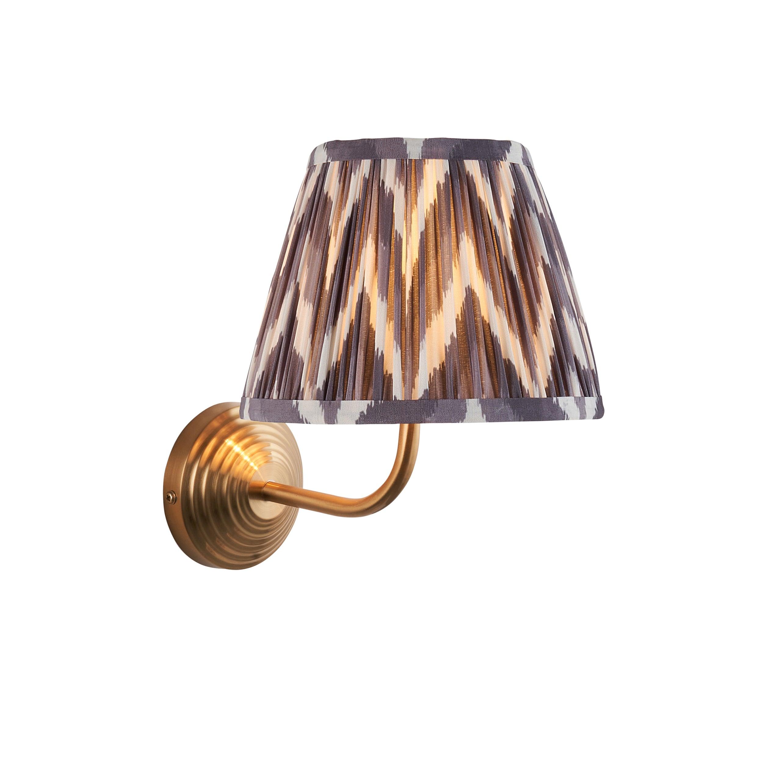 Obelisk Arc Brass Wall Light & Zigzag 20cm Pearl Grey Shade