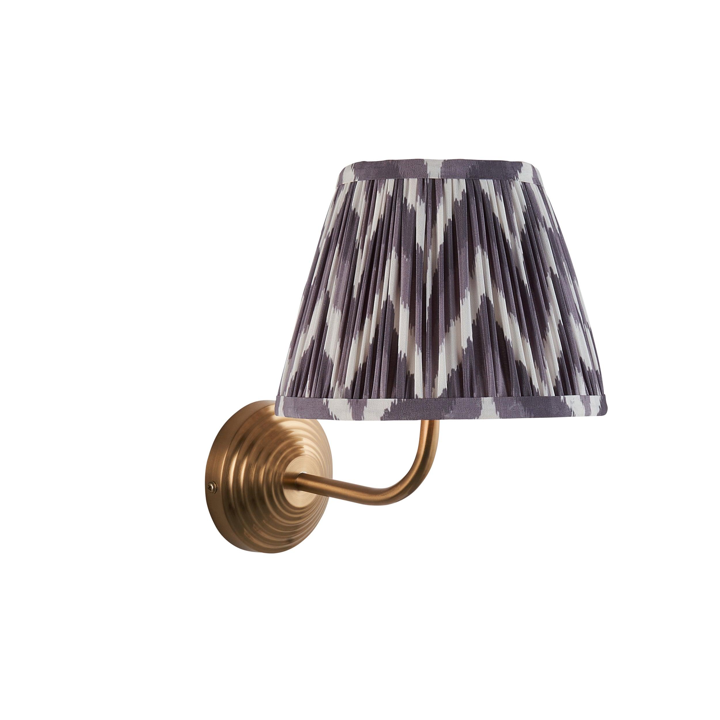Obelisk Arc Brass Wall Light & Zigzag 20cm Pearl Grey Shade