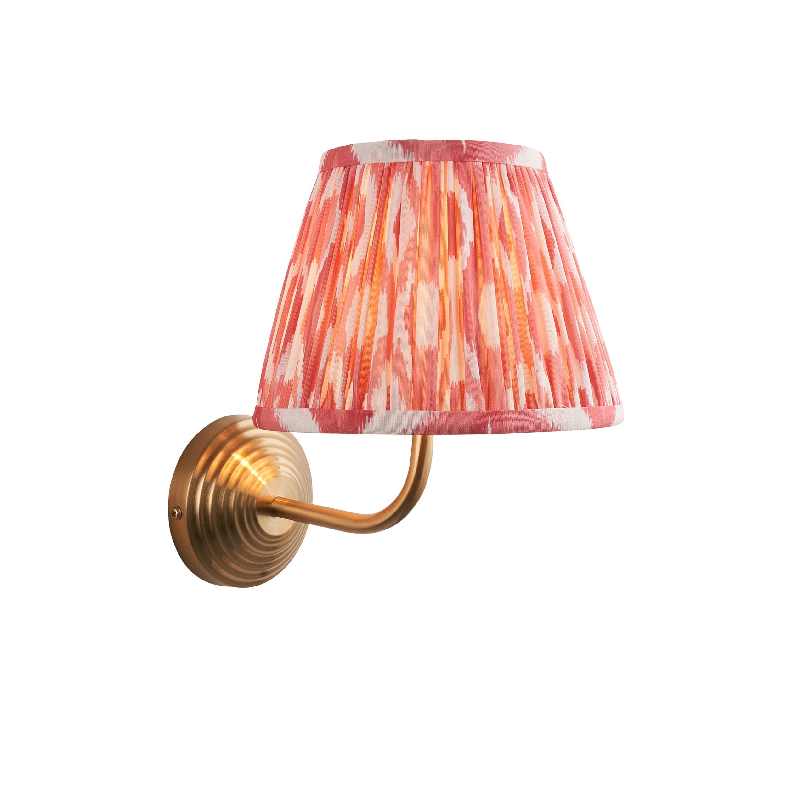 Obelisk Arc Brass Wall Light & Ikat 20cm Coral Pink Shade