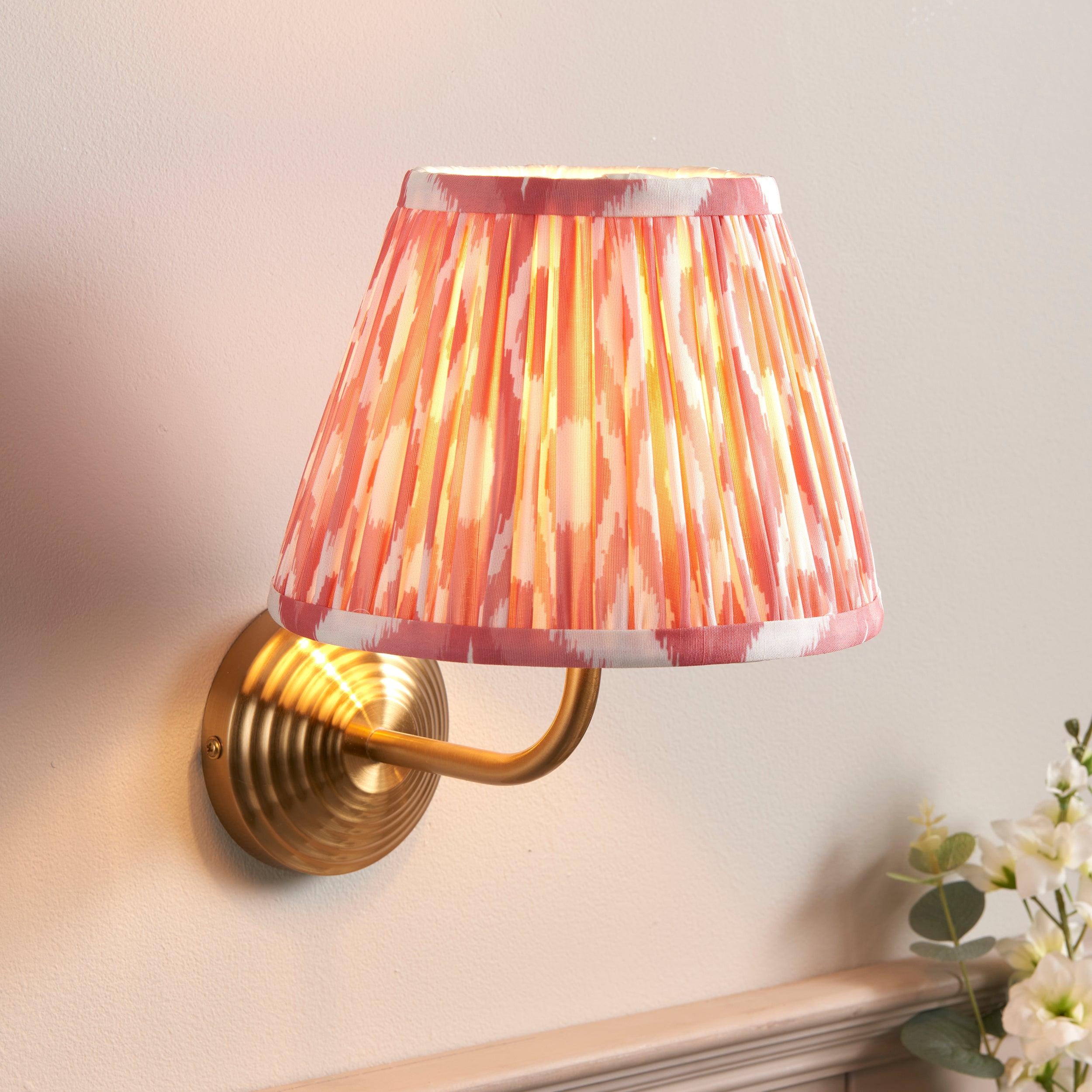 Obelisk Arc Brass Wall Light & Ikat 20cm Coral Pink Shade