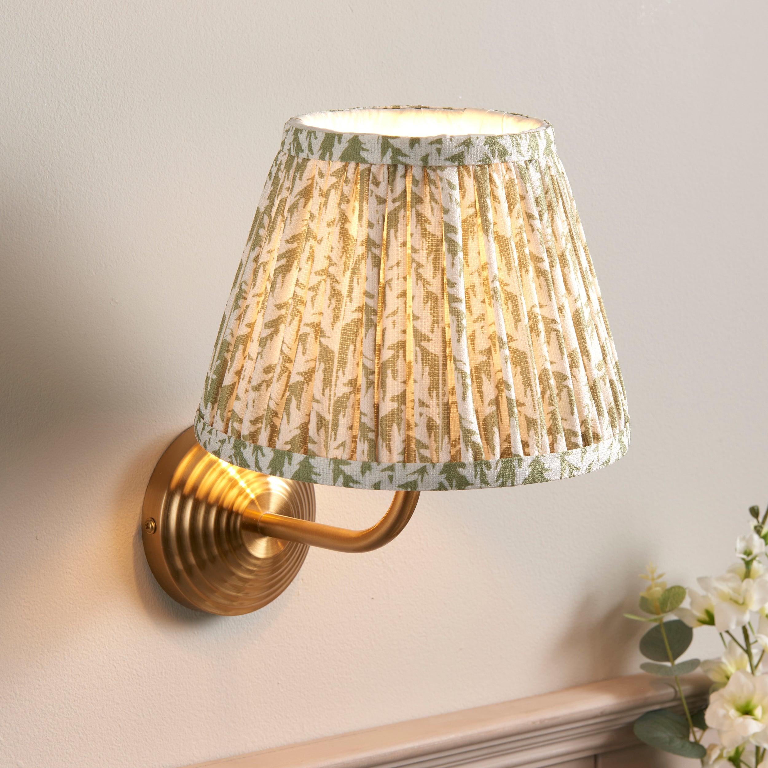 Obelisk Arc Brass Wall Light & Leaf 20cm Herb Garden Green Shade