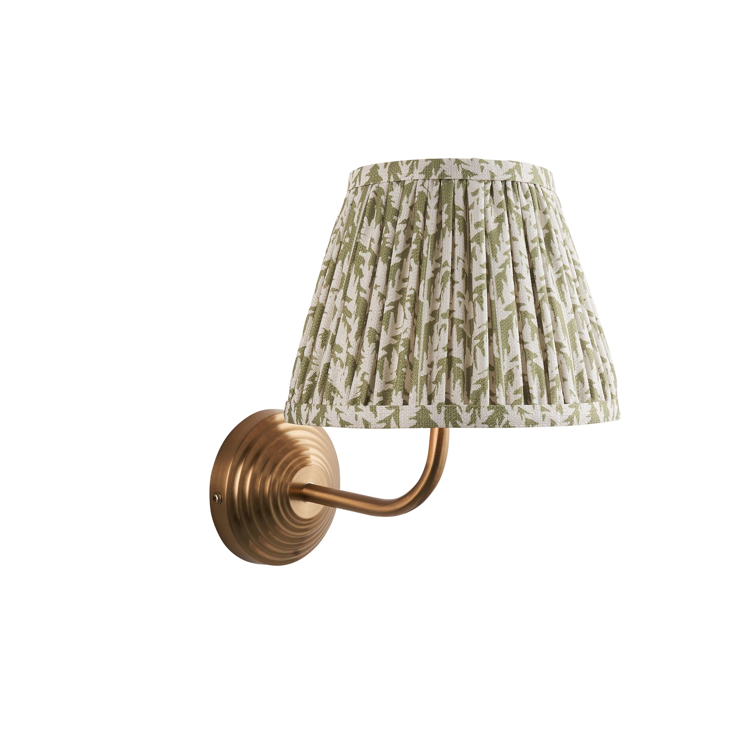 Obelisk Arc Brass Wall Light & Leaf 20cm Herb Garden Green Shade