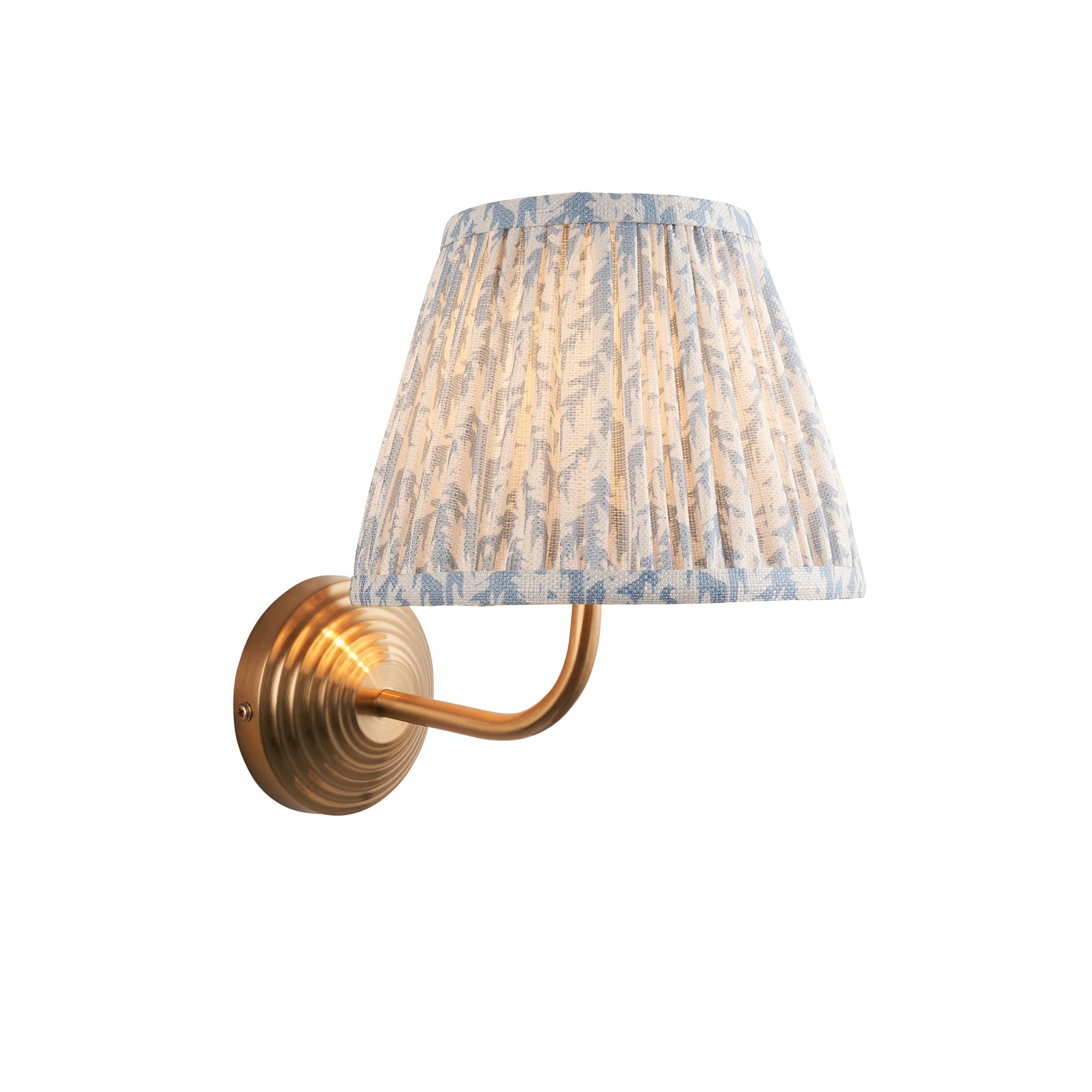 Obelisk Arc Brass Wall Light & Leaf 20cm Shell Bay Blue Shade