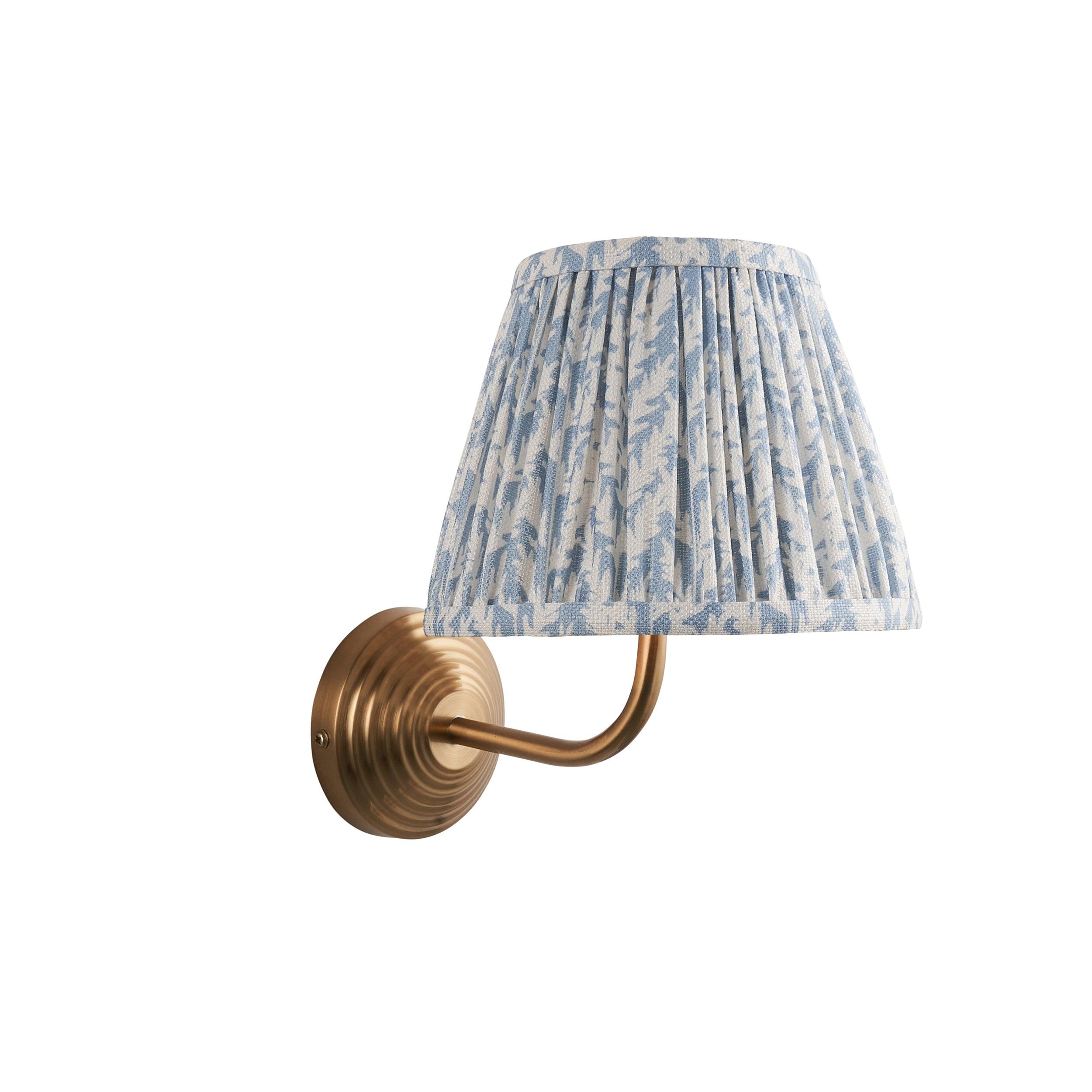 Obelisk Arc Brass Wall Light & Leaf 20cm Shell Bay Blue Shade