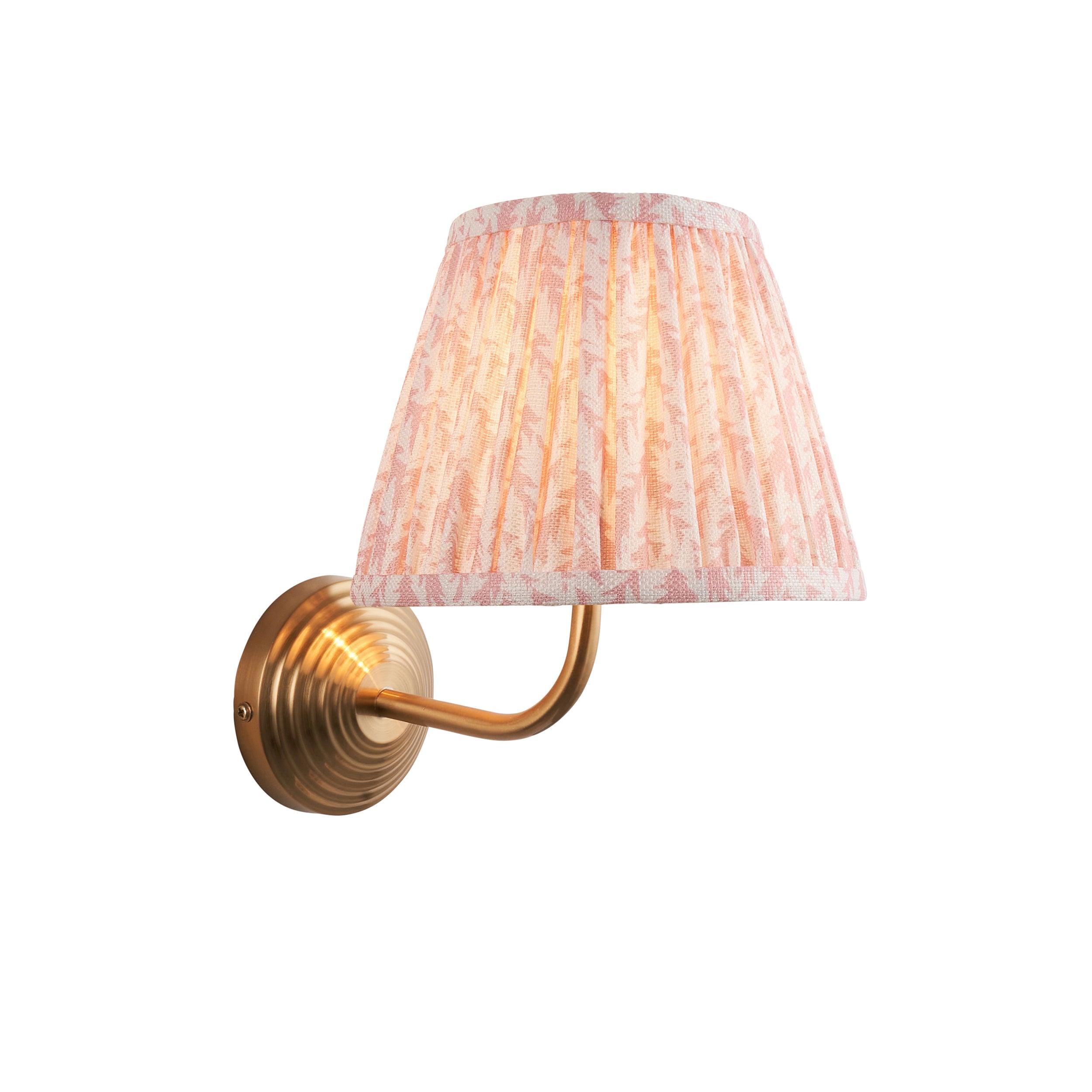 Obelisk Arc Brass Wall Light & Leaf 20cm Peachy keen Shade