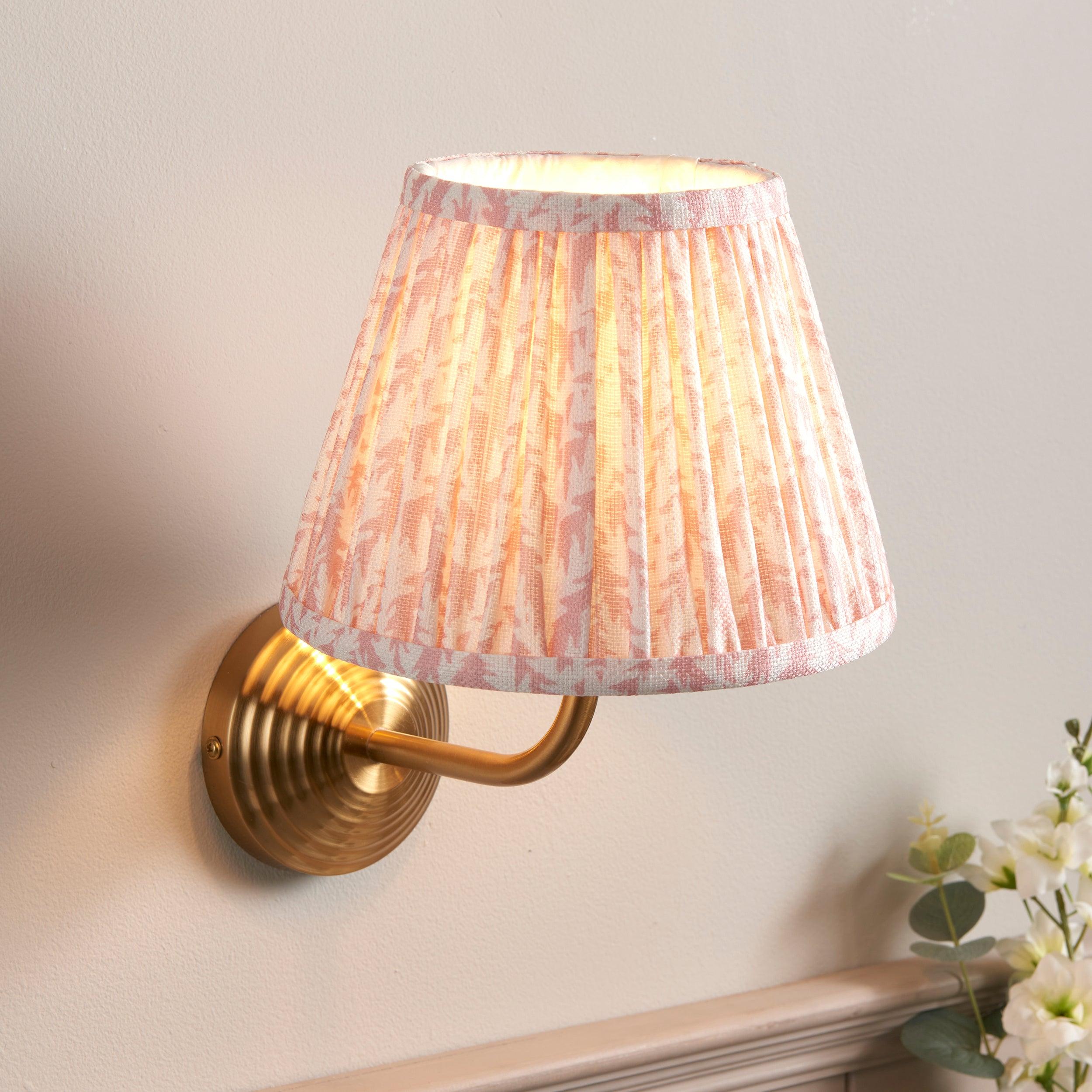Obelisk Arc Brass Wall Light & Leaf 20cm Peachy keen Shade