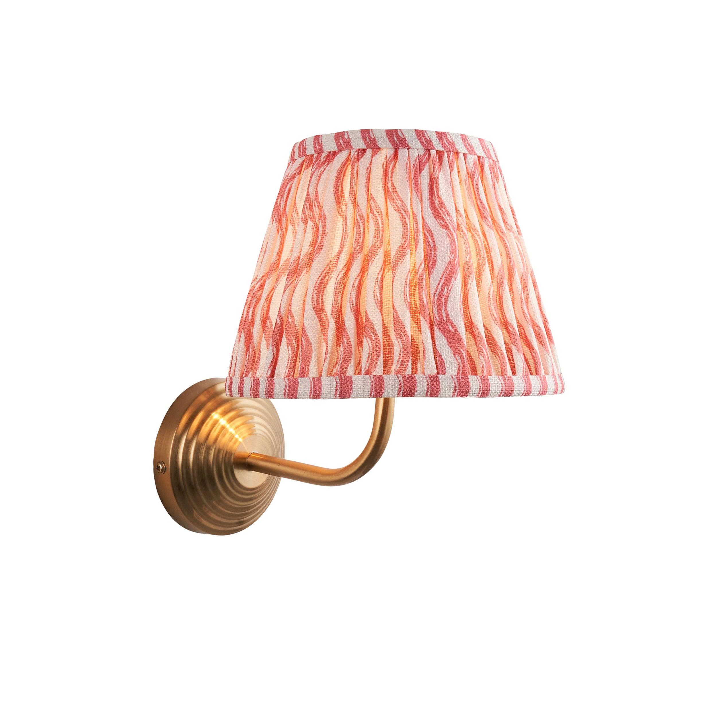 Obelisk Arc Brass Wall Light & Ripple 20cm Coral Pink Shade