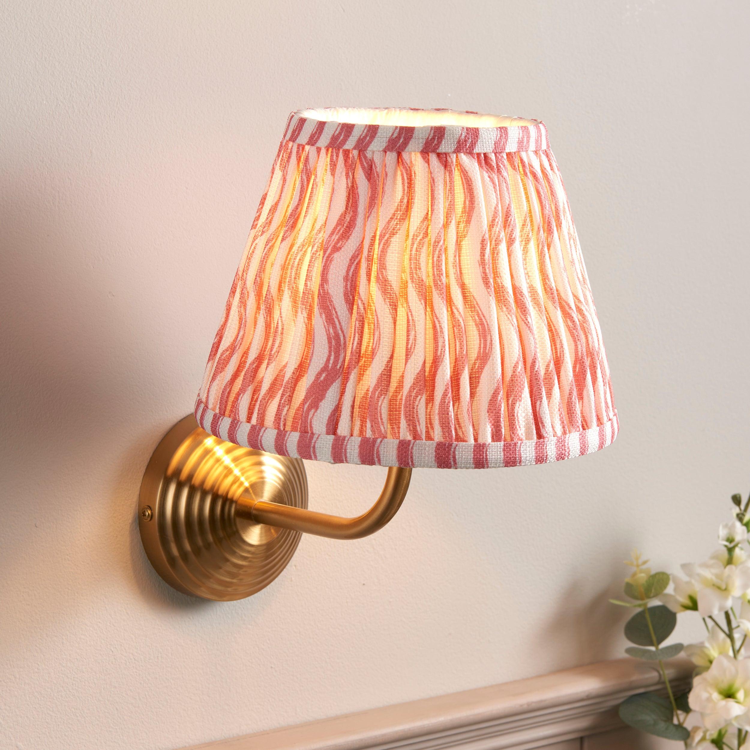 Obelisk Arc Brass Wall Light & Ripple 20cm Coral Pink Shade