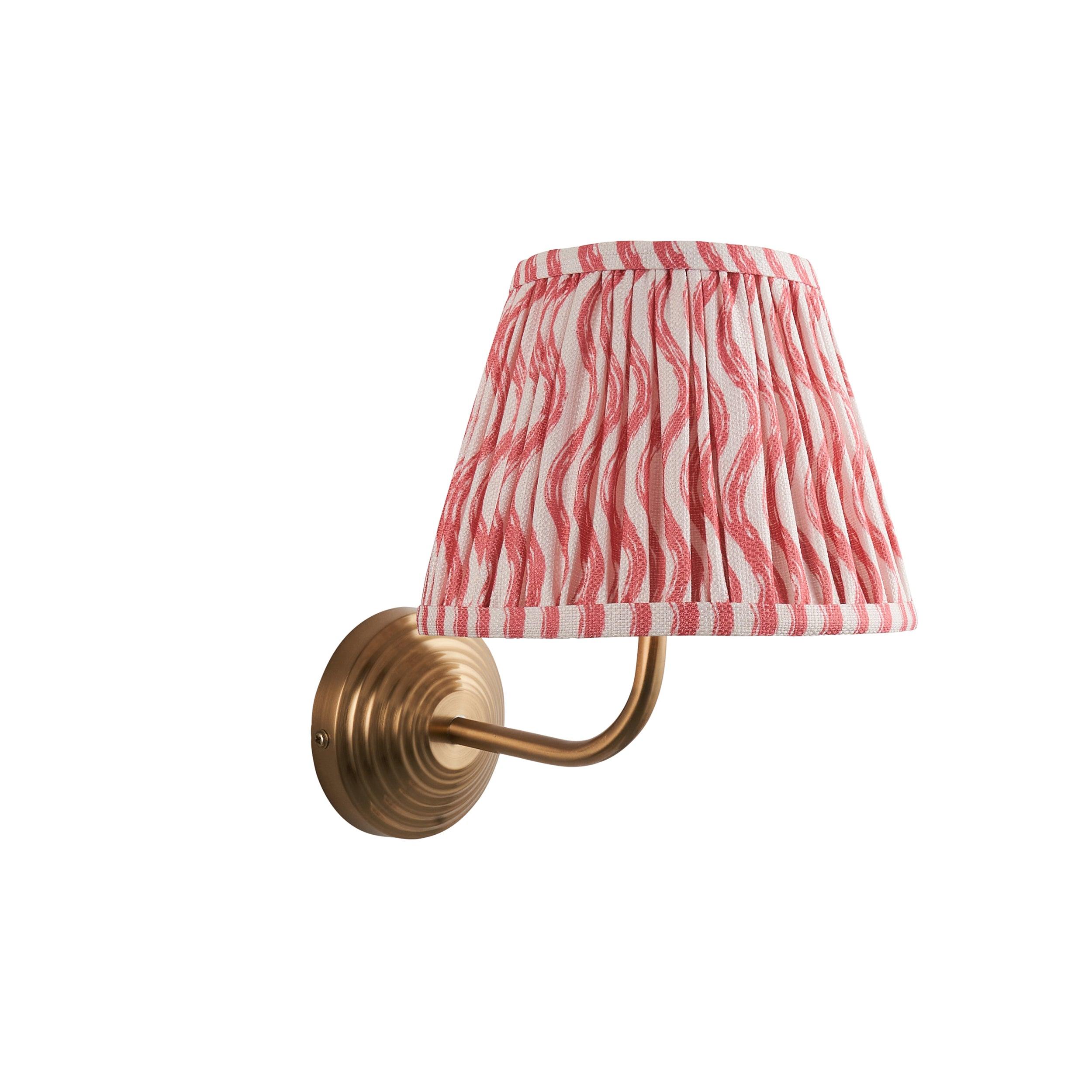 Obelisk Arc Brass Wall Light & Ripple 20cm Coral Pink Shade