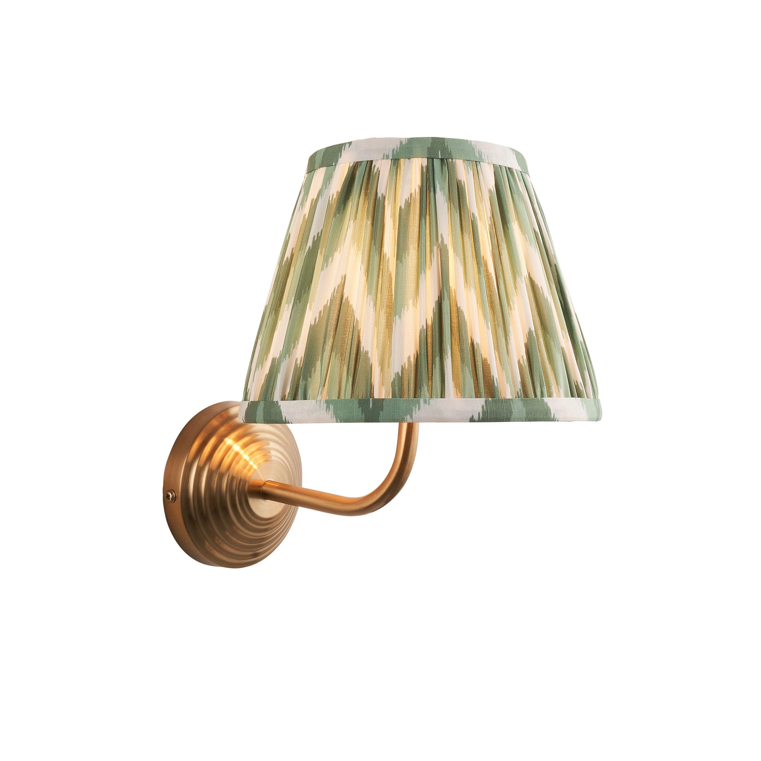 Obelisk Arc Brass Wall Light & Zigzag 20cm Cotswold Green Shade
